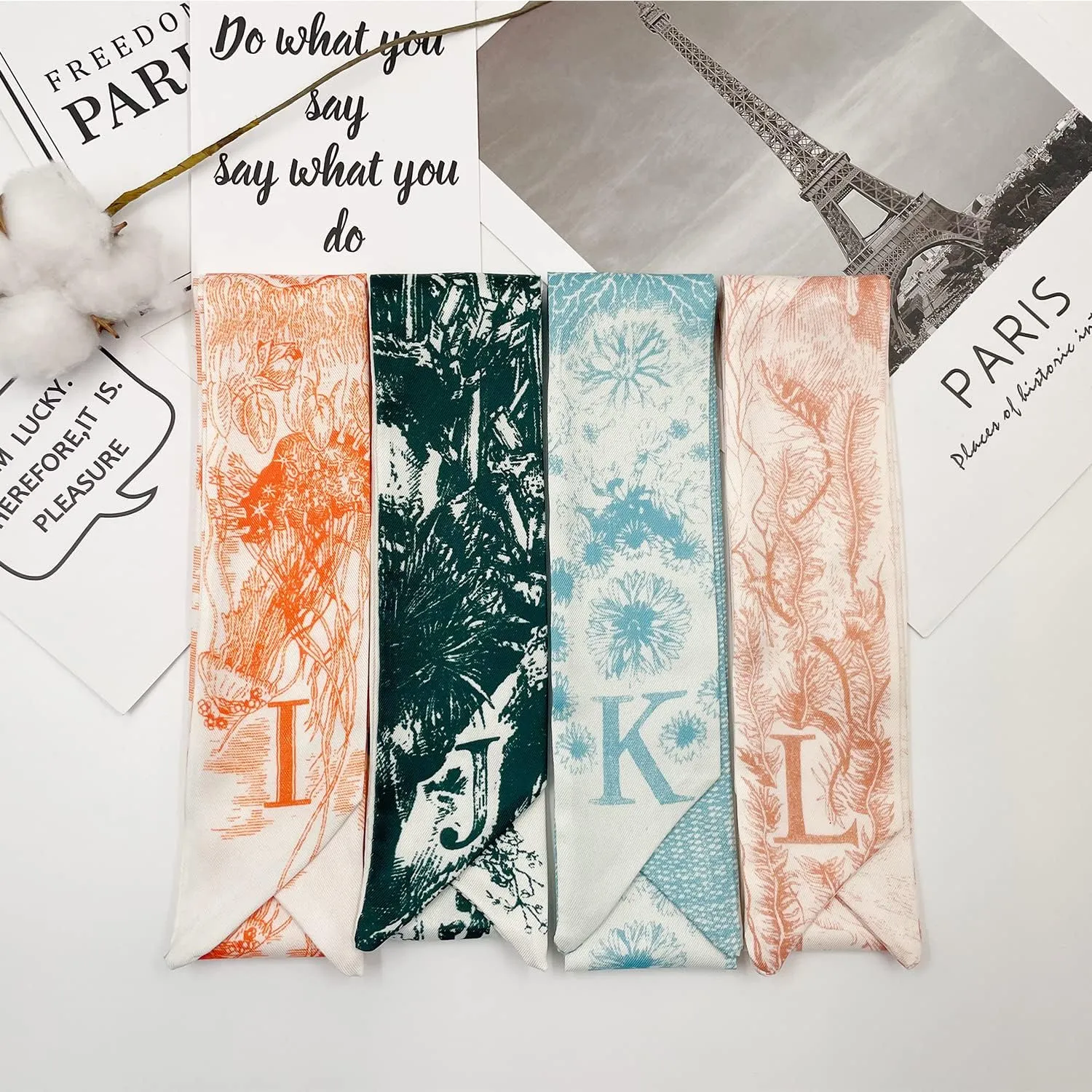 4pcs Purse Scarf For Handbags Silk Head Scarf For Hair Fashion Skinny Scarf For Women Long Neckerchief