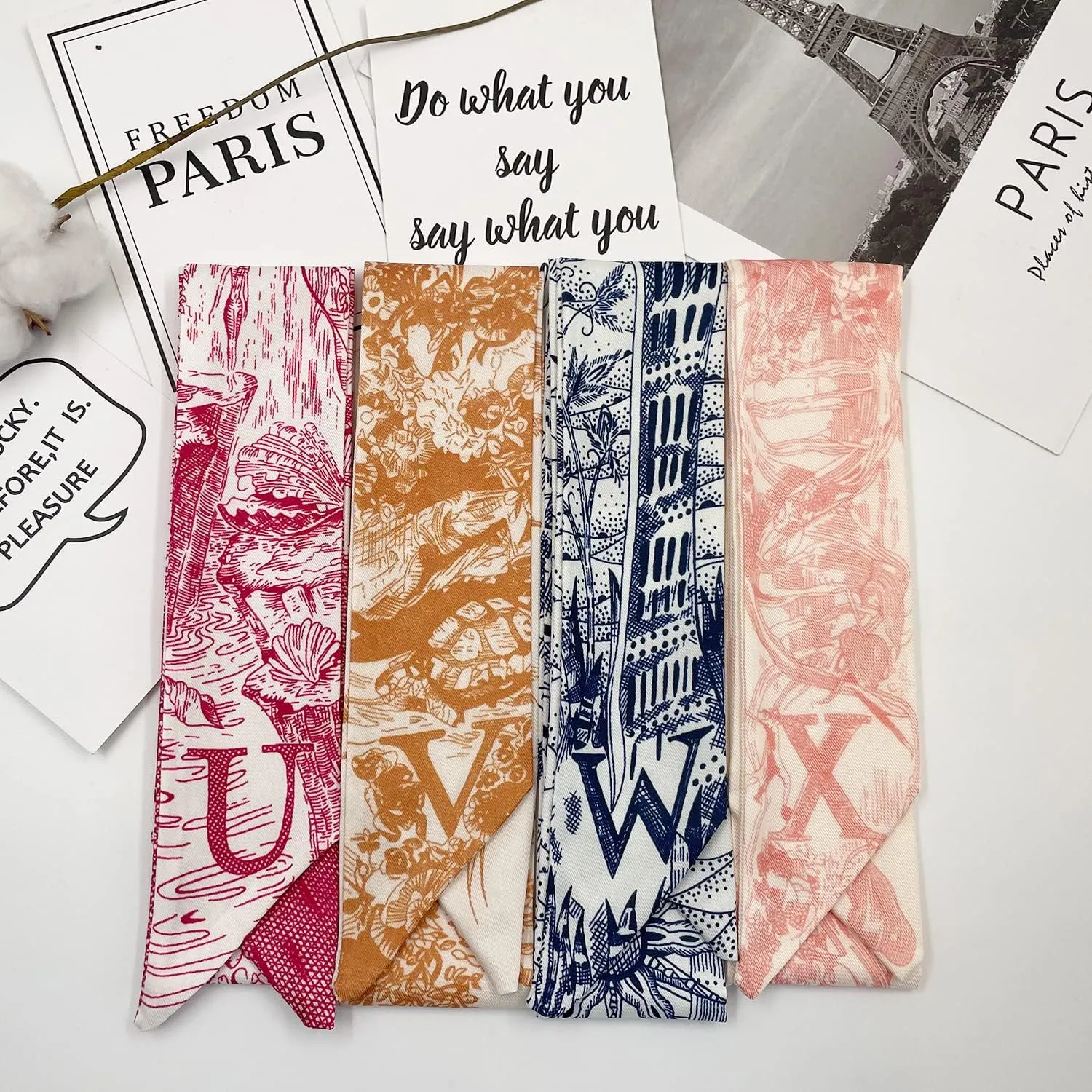 4pcs Purse Scarf For Handbags Silk Head Scarf For Hair Fashion Skinny Scarf For Women Long Neckerchief