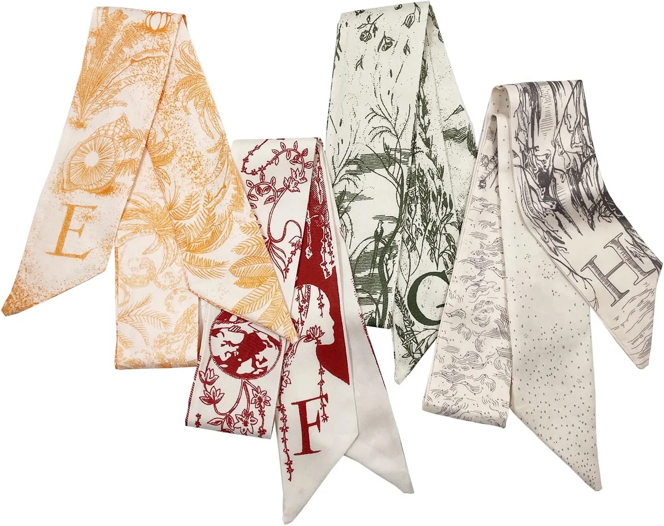 4pcs Purse Scarf For Handbags Silk Head Scarf For Hair Fashion Skinny Scarf For Women Long Neckerchief