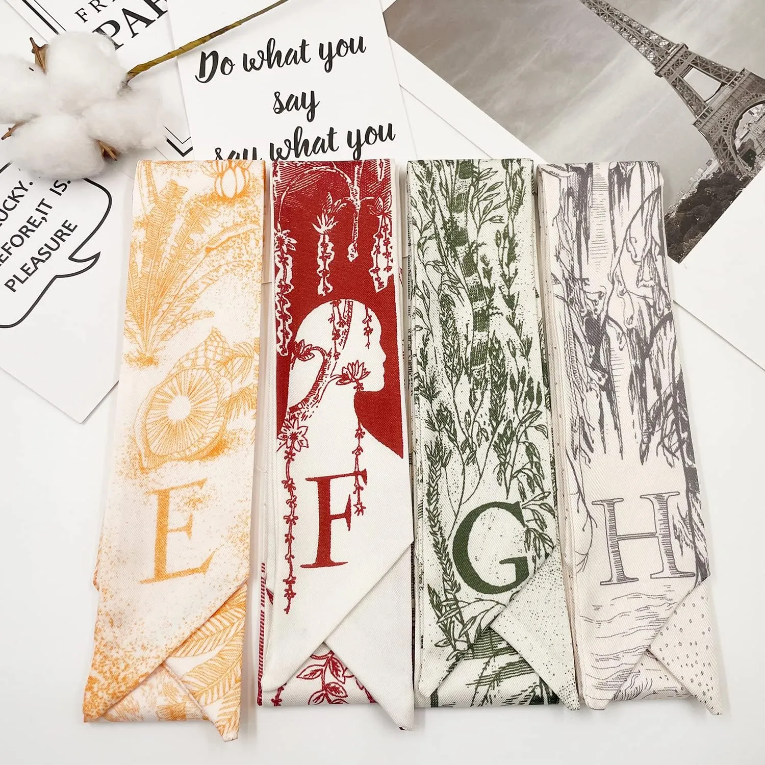 4pcs Purse Scarf For Handbags Silk Head Scarf For Hair Fashion Skinny Scarf For Women Long Neckerchief