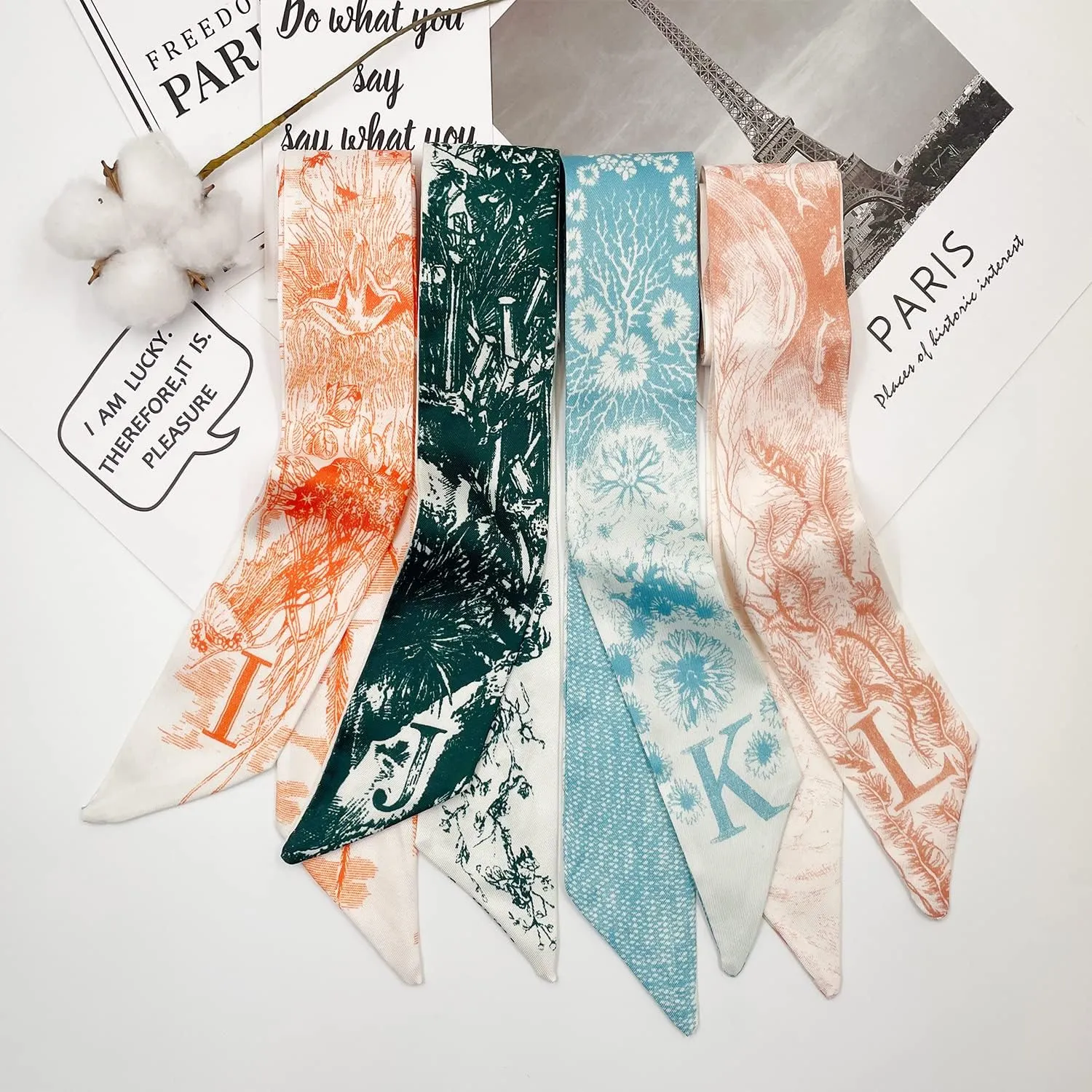 4pcs Purse Scarf For Handbags Silk Head Scarf For Hair Fashion Skinny Scarf For Women Long Neckerchief