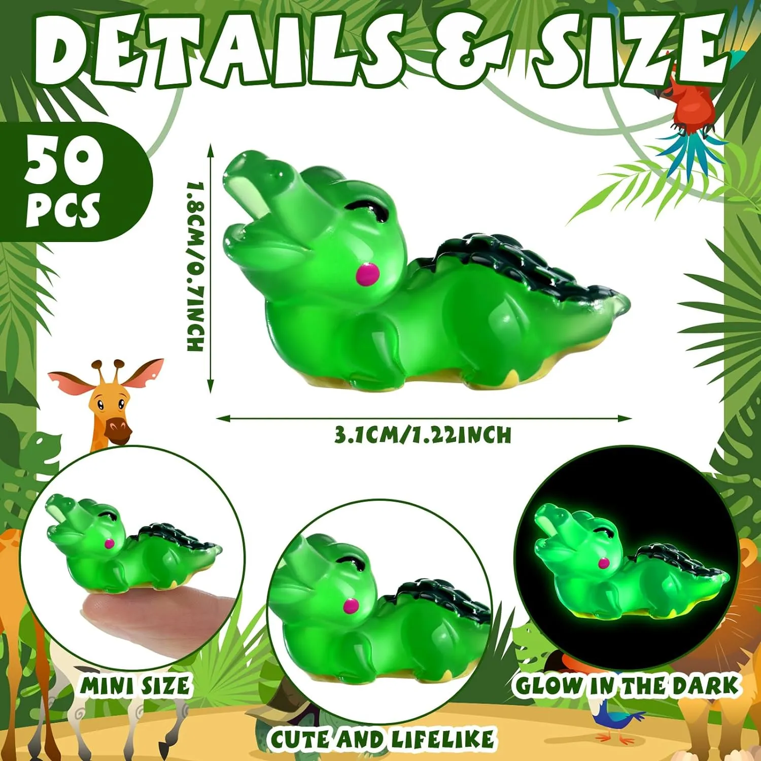 50 Pcs Miniature Crocodiles Figurines Mini Crocodiles Resin Figurines Small Alligator Figure Resin Mini Animals for Garden Desktop Birthday Party Desktop Decor(Luminous Style)