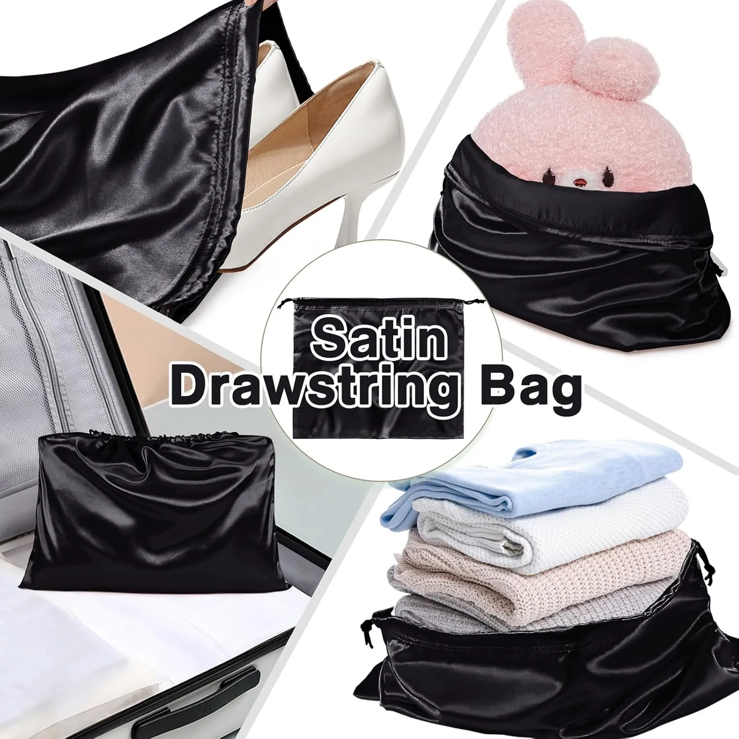 6 Pack Silky Dust Bags for Handbags, Black Satin Dust Cover Bag Silk Drawstring Bag Handbag Protector Travel Storage Pouch for Purse Shoes Boots(19.6 x 15.7 In   23.6 x 19.6 In)