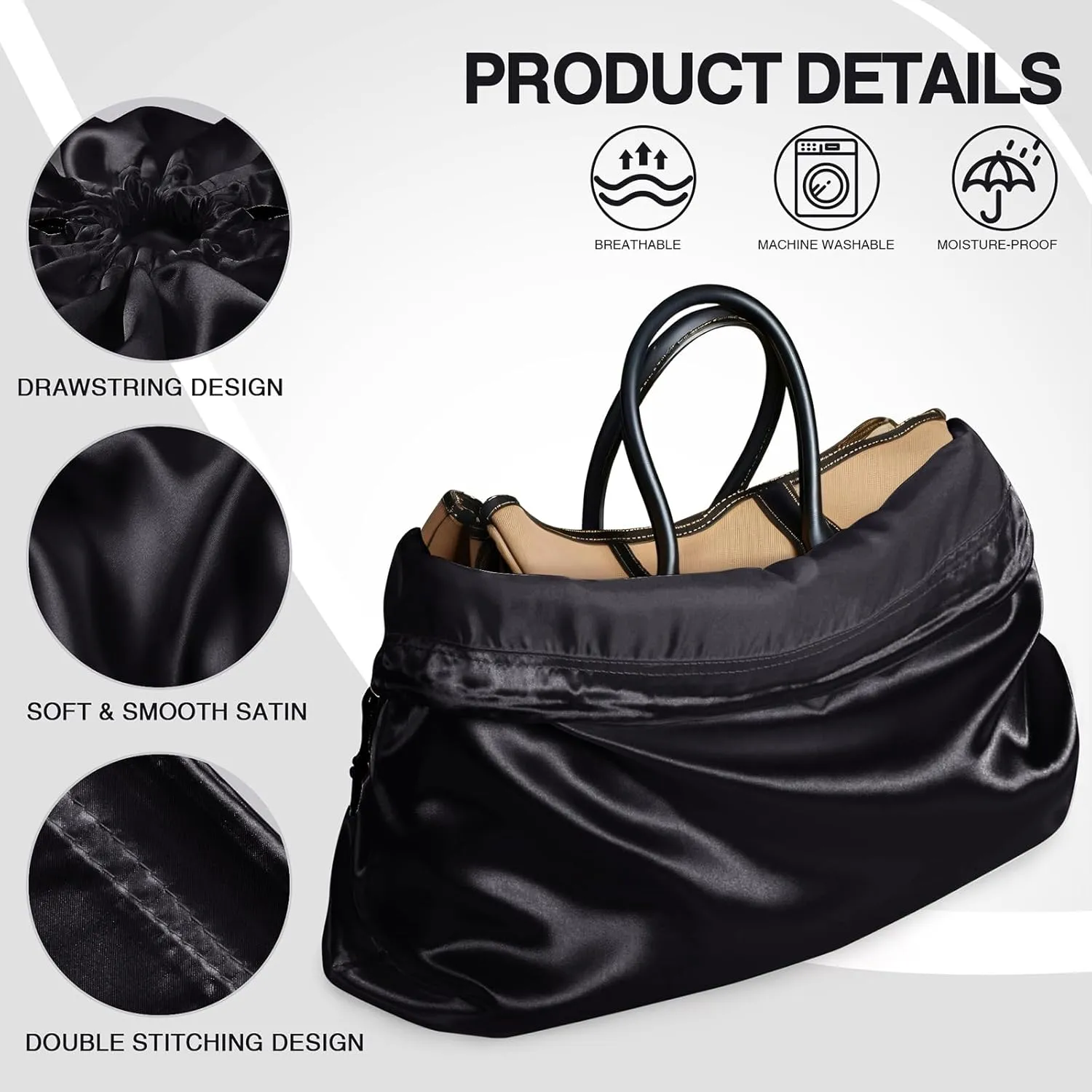 6 Pack Silky Dust Bags for Handbags, Black Satin Dust Cover Bag Silk Drawstring Bag Handbag Protector Travel Storage Pouch for Purse Shoes Boots(19.6 x 15.7 In   23.6 x 19.6 In)