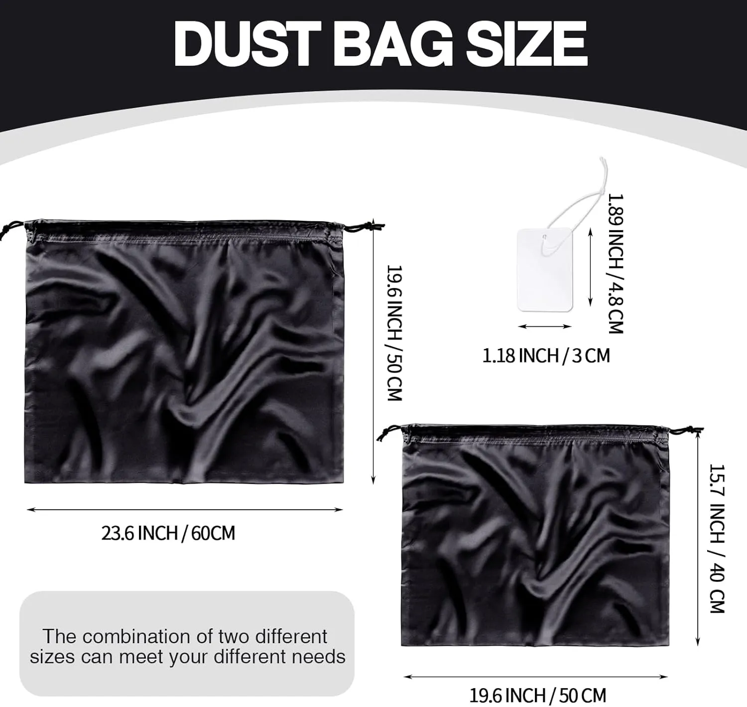6 Pack Silky Dust Bags for Handbags, Black Satin Dust Cover Bag Silk Drawstring Bag Handbag Protector Travel Storage Pouch for Purse Shoes Boots(19.6 x 15.7 In   23.6 x 19.6 In)