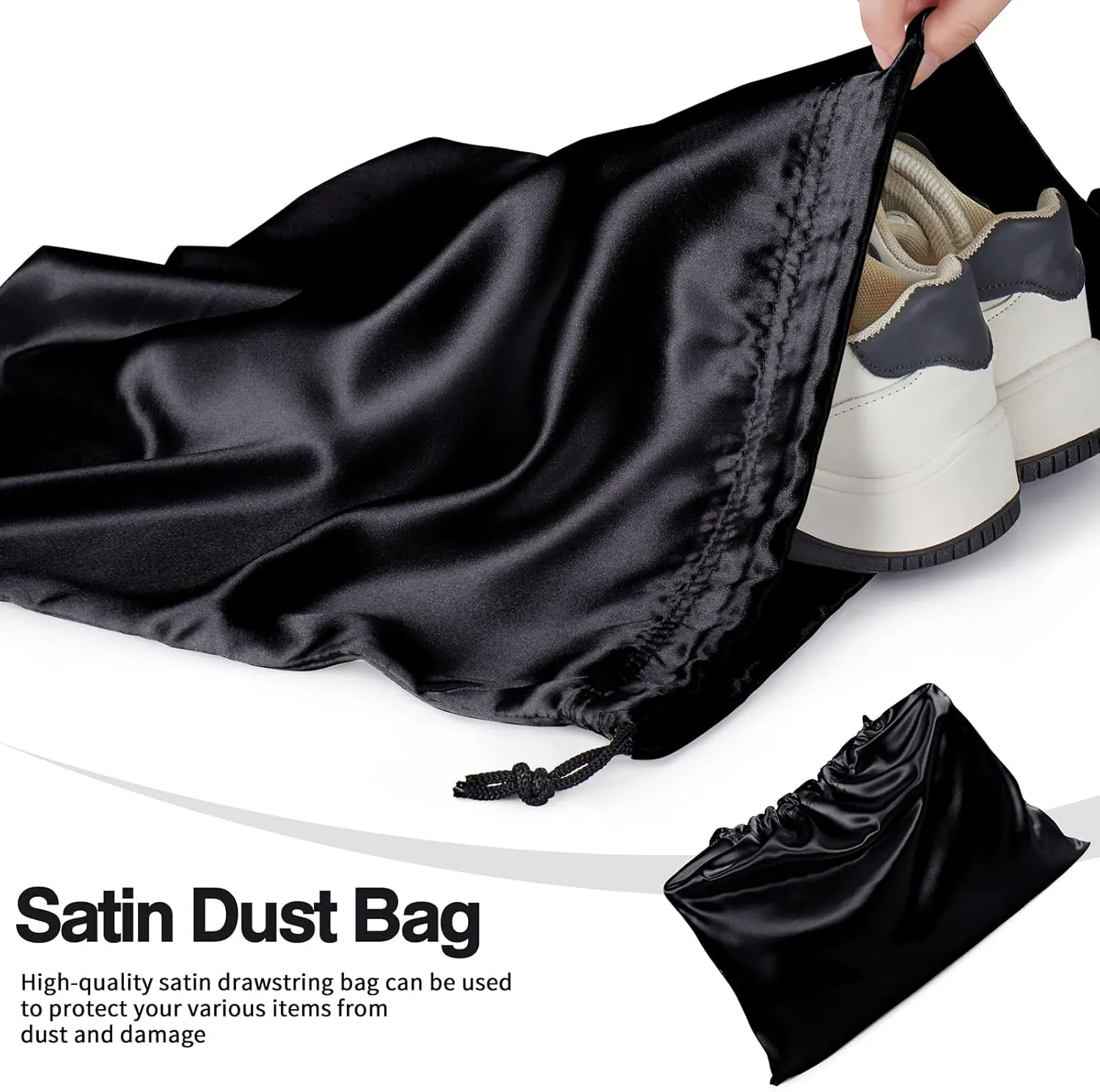 6 Pack Silky Dust Bags for Handbags, Black Satin Dust Cover Bag Silk Drawstring Bag Handbag Protector Travel Storage Pouch for Purse Shoes Boots(19.6 x 15.7 In   23.6 x 19.6 In)