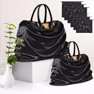 6 Pack Silky Dust Bags for Handbags, Black Satin Dust Cover Bag Silk Drawstring Bag Handbag Protector Travel Storage Pouch for Purse Shoes Boots(19.6 x 15.7 In   23.6 x 19.6 In)