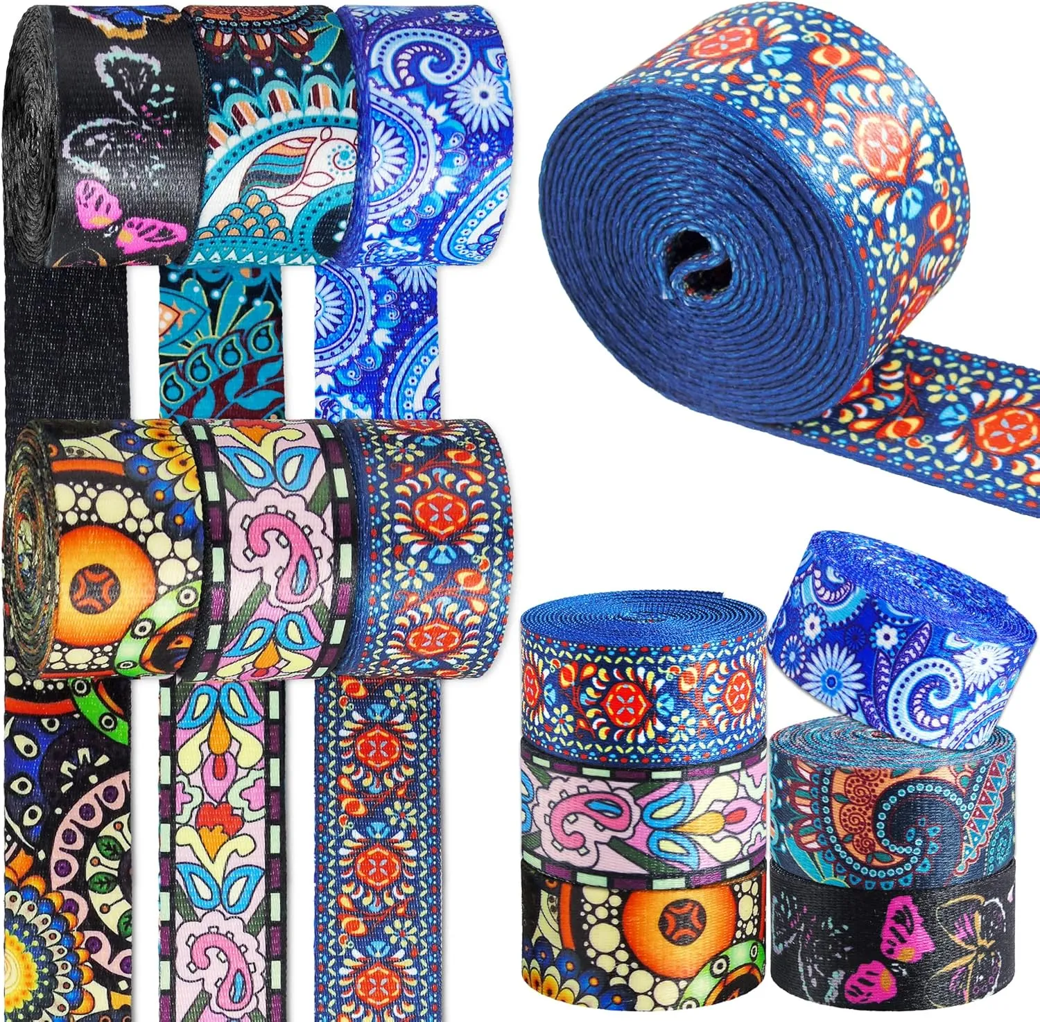 6 Rolls 1.5 inch Persian Nylon Webbing Belt Webbing Straps Purse Straps Backpack Straps Nylon Belt with Patterns for Seatbelt, Bags, Backpacks, Handles, Luggage