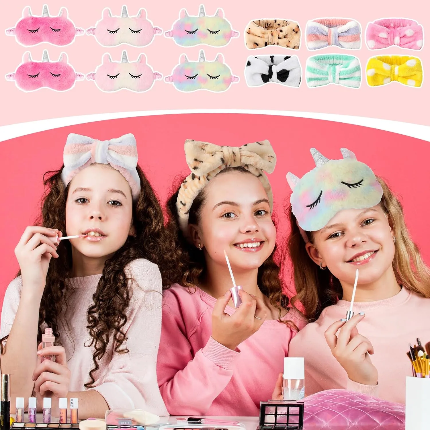 60 PCS Spa Party Favors for Girls Sleepover Party Supplies Robes Spa Headband Slippers Nail Files Decals
