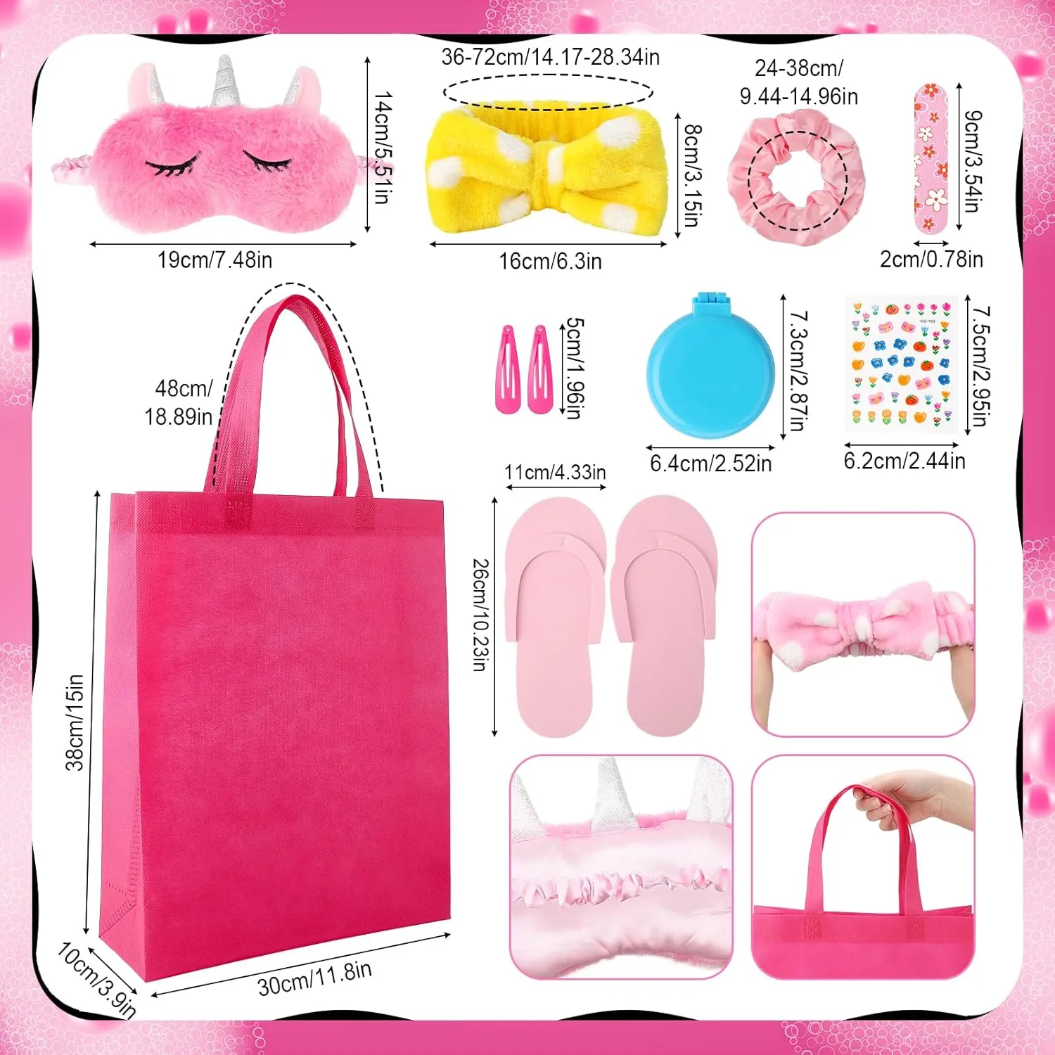 60 PCS Spa Party Favors for Girls Sleepover Party Supplies Robes Spa Headband Slippers Nail Files Decals