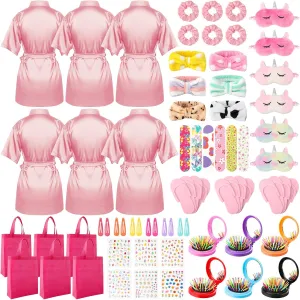 60 PCS Spa Party Favors for Girls Sleepover Party Supplies Robes Spa Headband Slippers Nail Files Decals