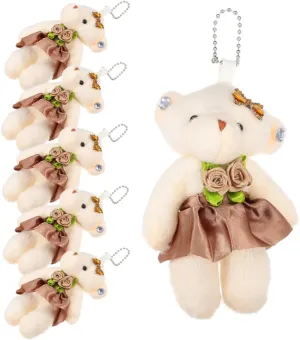 6Pcs Lovely Tiny Bears Plush Dolls for Keychain Bag Handbag Hanging Decor Cute Wedding Bouquet Accessories Miniature Stuffed Bear Pendant