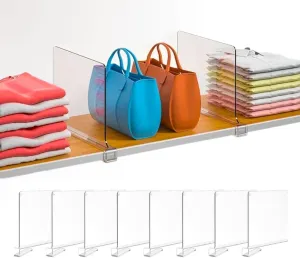 8-Pack Acrylic Shelf Dividers, Clear Closet Shelf Dividers , Vertical Purse Organizer Perfect for Sweater, Shirts, Handbags in Bedroom and Kitchen, Adjustable Acrylic Bookshelf for Organization