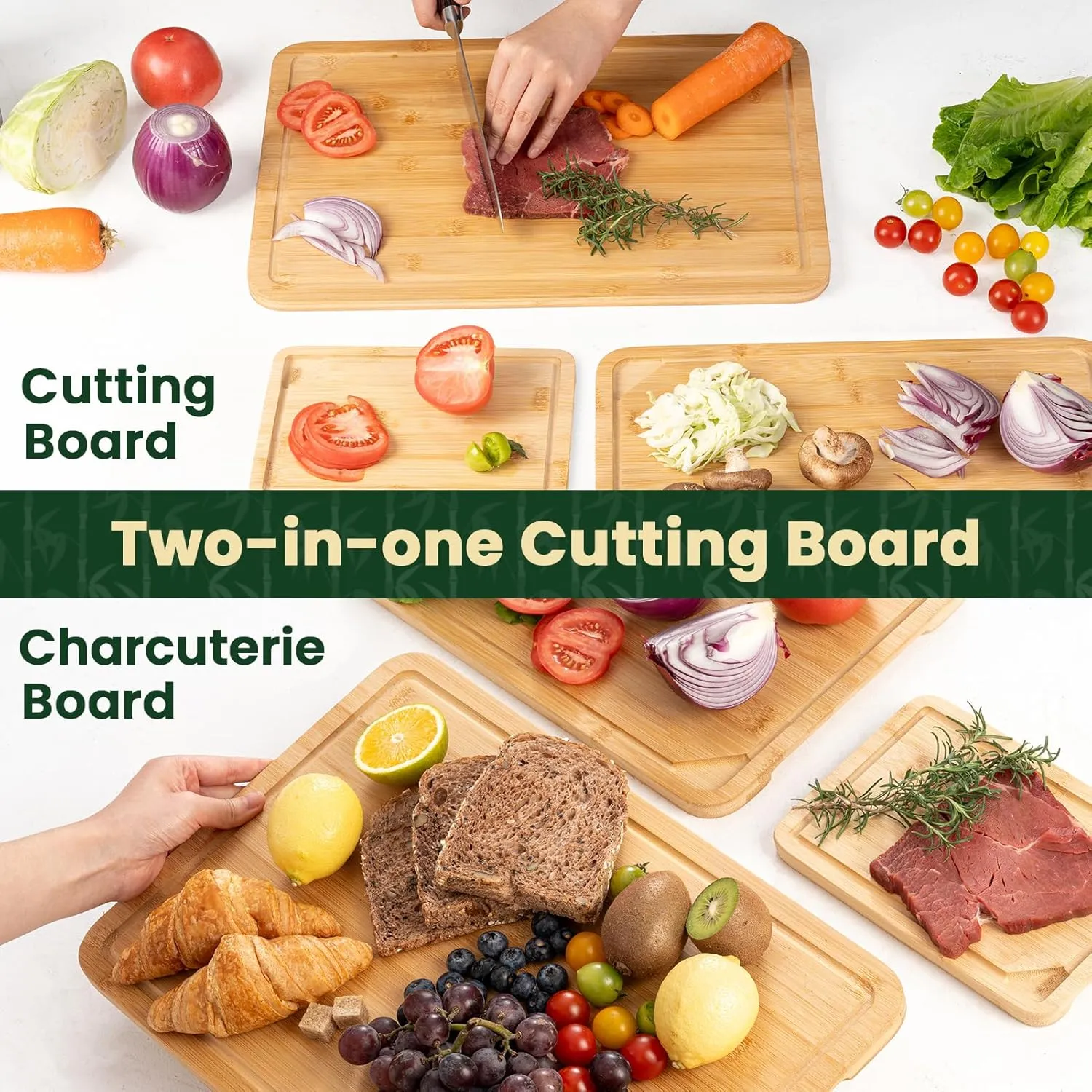 9” x 6” Mini Bamboo Cutting Board, Small Wooden Cutting Boards for Kitchen Charcuterie Boards with Juice Groove and Handles, Chopping Board for Fruit, Vegetables and Cheese