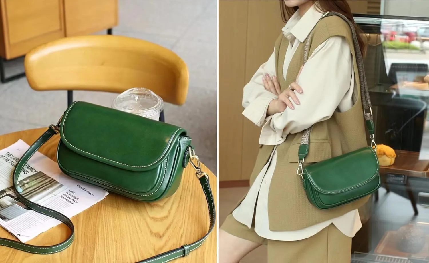 9" Women Genuine Cow Real Leather Crossbody Bag Purse with 2 Adjutable Shoulder Straps
