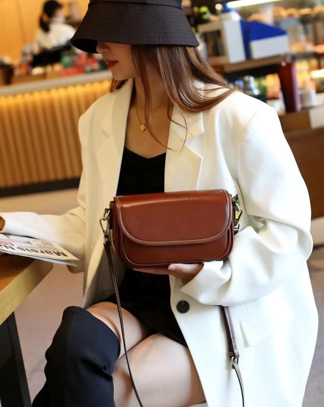 9" Women Genuine Cow Real Leather Crossbody Bag Purse with 2 Adjutable Shoulder Straps