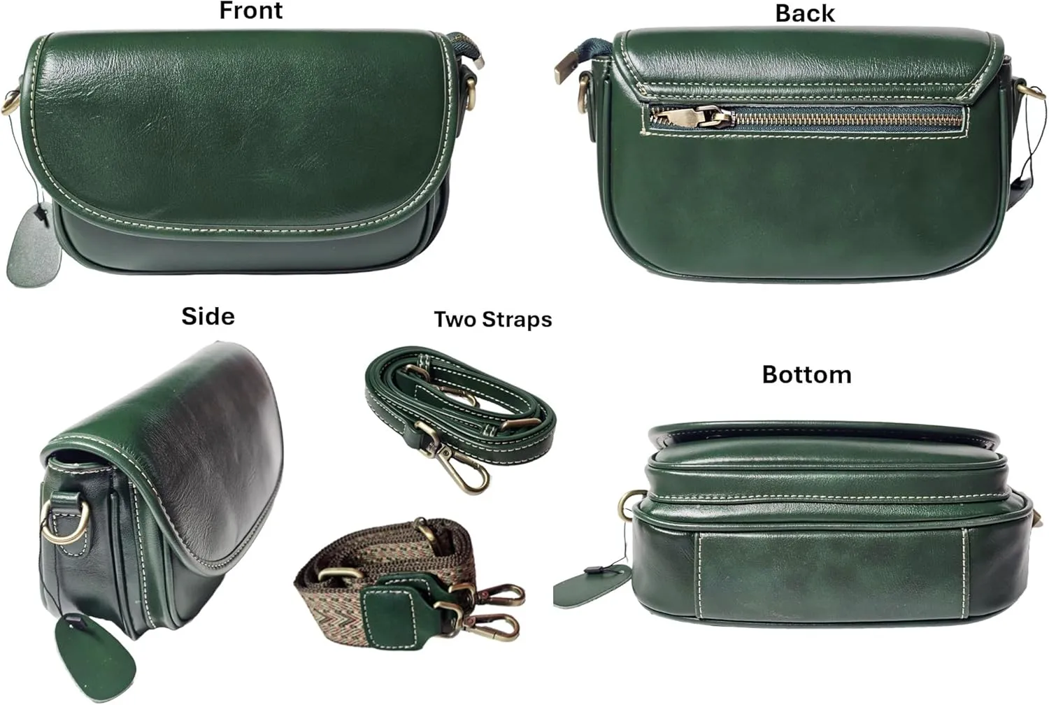 9" Women Genuine Cow Real Leather Crossbody Bag Purse with 2 Adjutable Shoulder Straps