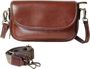 9" Women Genuine Cow Real Leather Crossbody Bag Purse with 2 Adjutable Shoulder Straps