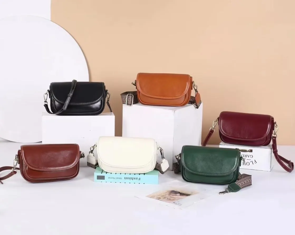 9" Women Genuine Cow Real Leather Crossbody Bag Purse with 2 Adjutable Shoulder Straps