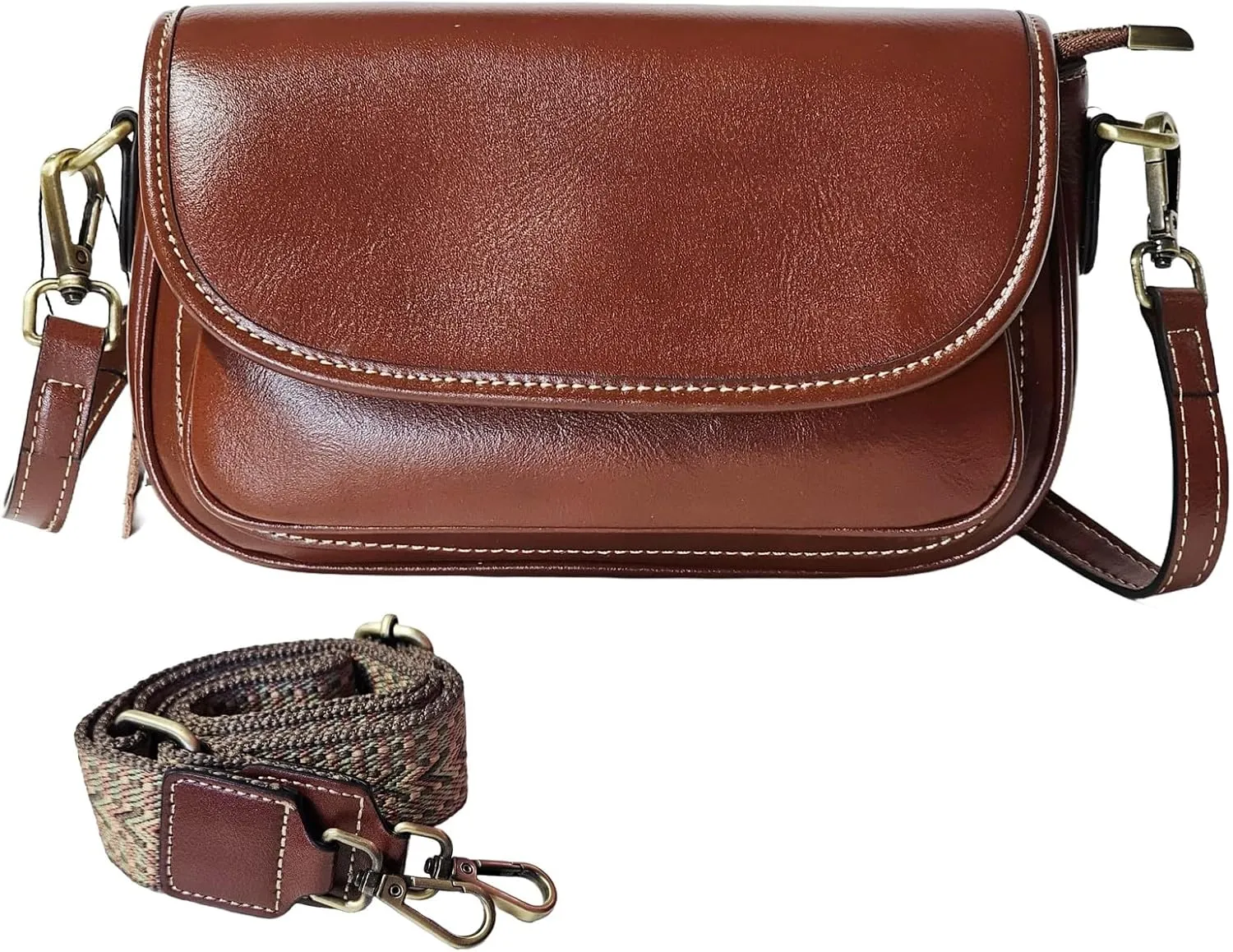 9" Women Genuine Cow Real Leather Crossbody Bag Purse with 2 Adjutable Shoulder Straps
