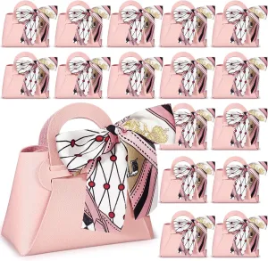 Abbylike 18 Pcs PU Leather Purse Gift Bags with Handles Ribbon Purse Party Favor Bags for Baby Showers Birthday Wedding Candy(Pink)