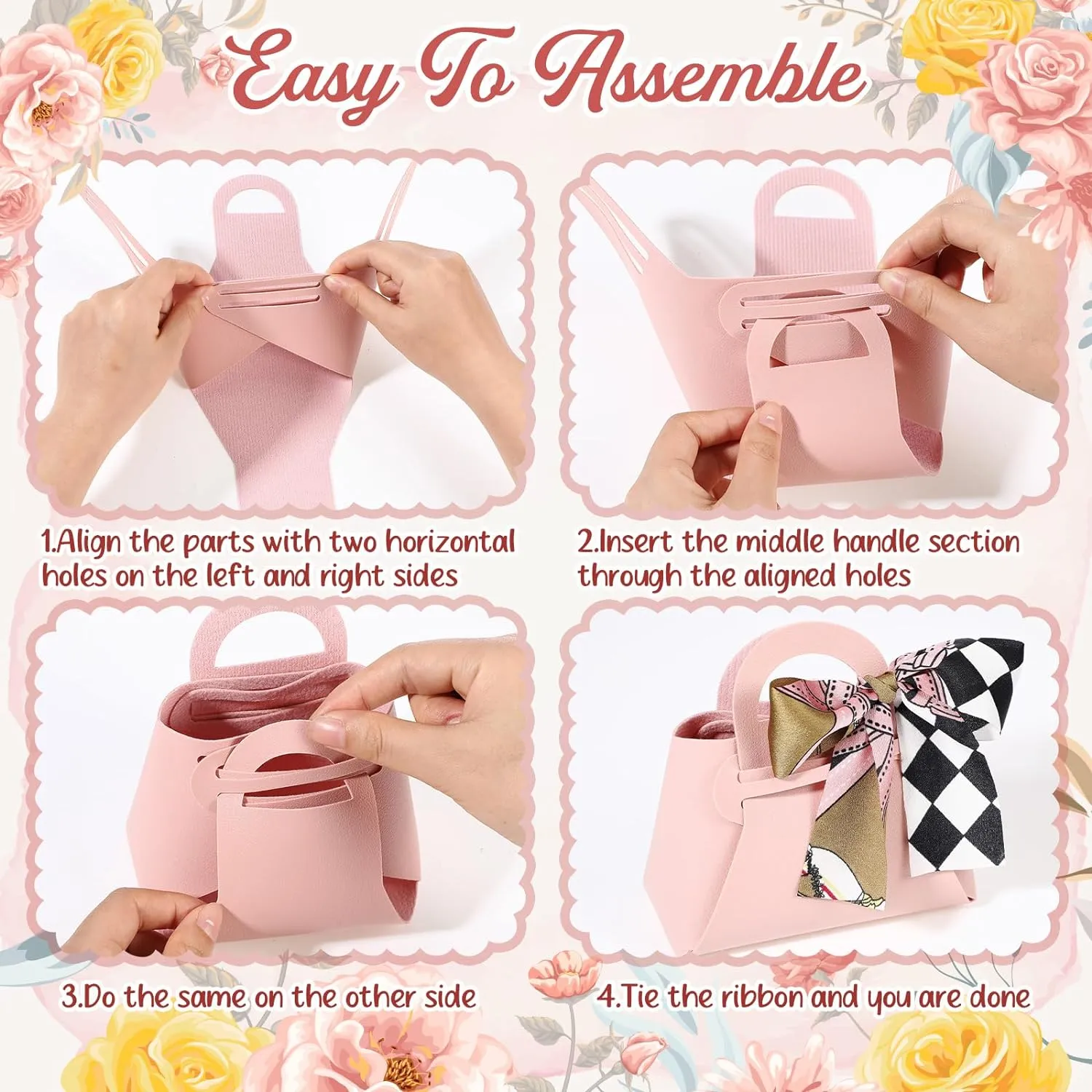 Abbylike 18 Pcs PU Leather Purse Gift Bags with Handles Ribbon Purse Party Favor Bags for Baby Showers Birthday Wedding Candy(Pink)