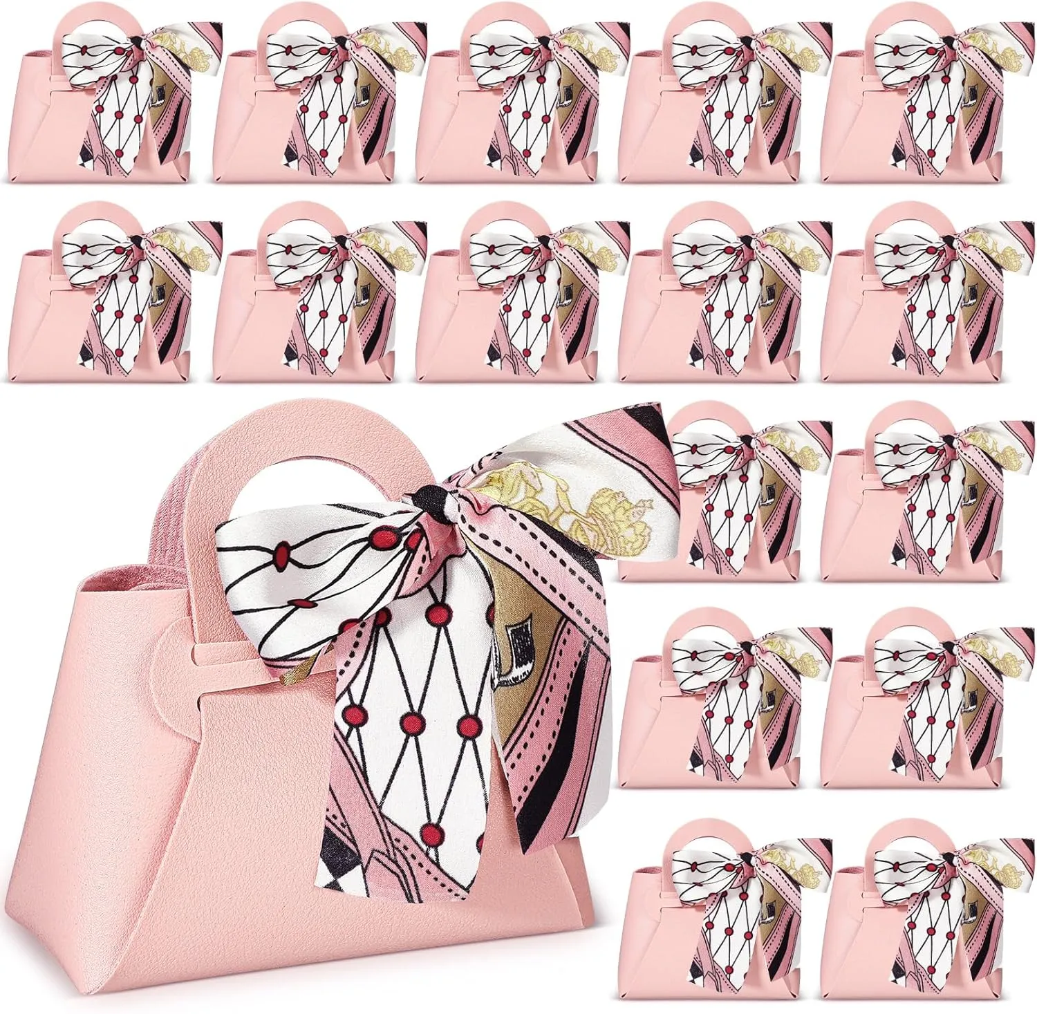 Abbylike 18 Pcs PU Leather Purse Gift Bags with Handles Ribbon Purse Party Favor Bags for Baby Showers Birthday Wedding Candy(Pink)