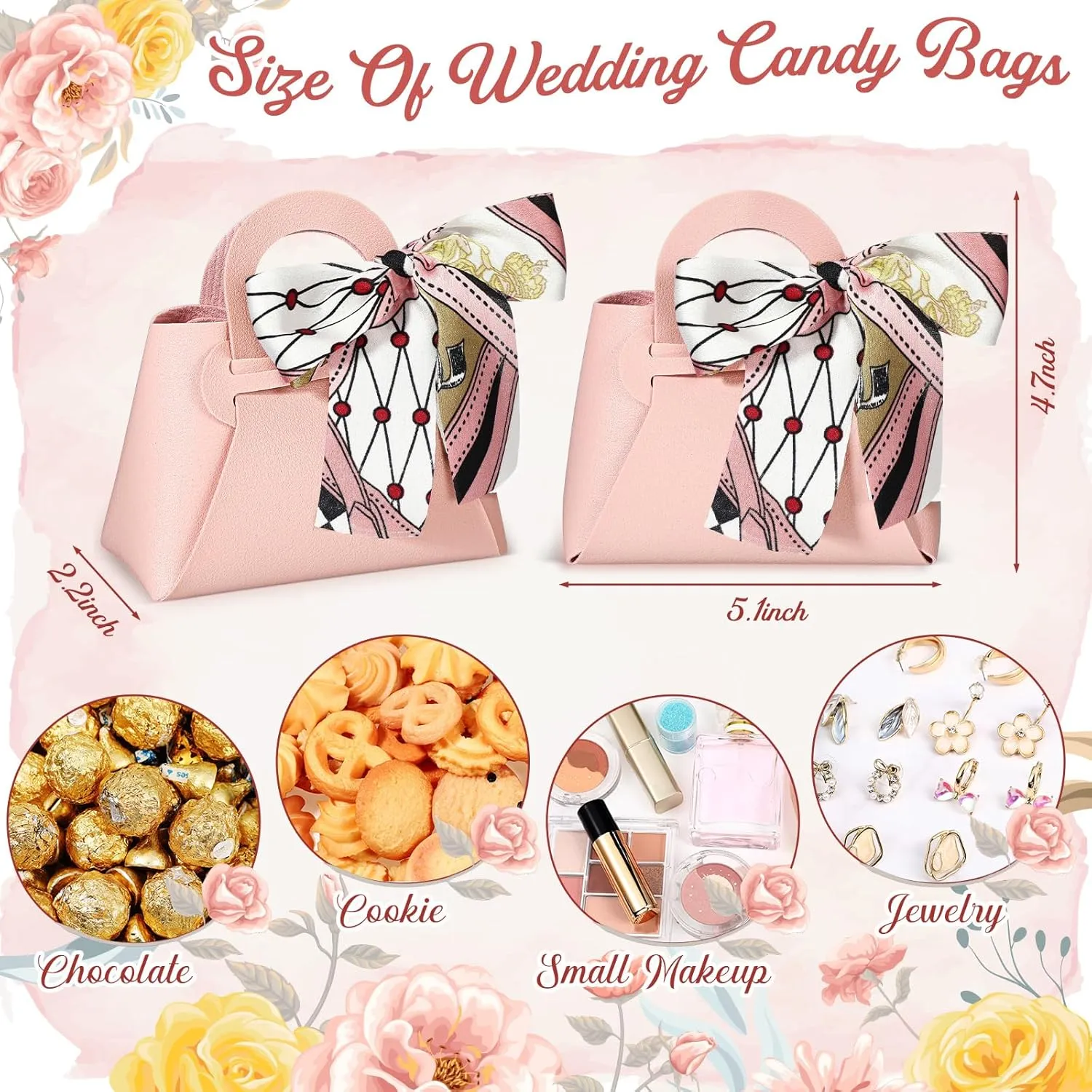 Abbylike 18 Pcs PU Leather Purse Gift Bags with Handles Ribbon Purse Party Favor Bags for Baby Showers Birthday Wedding Candy(Pink)