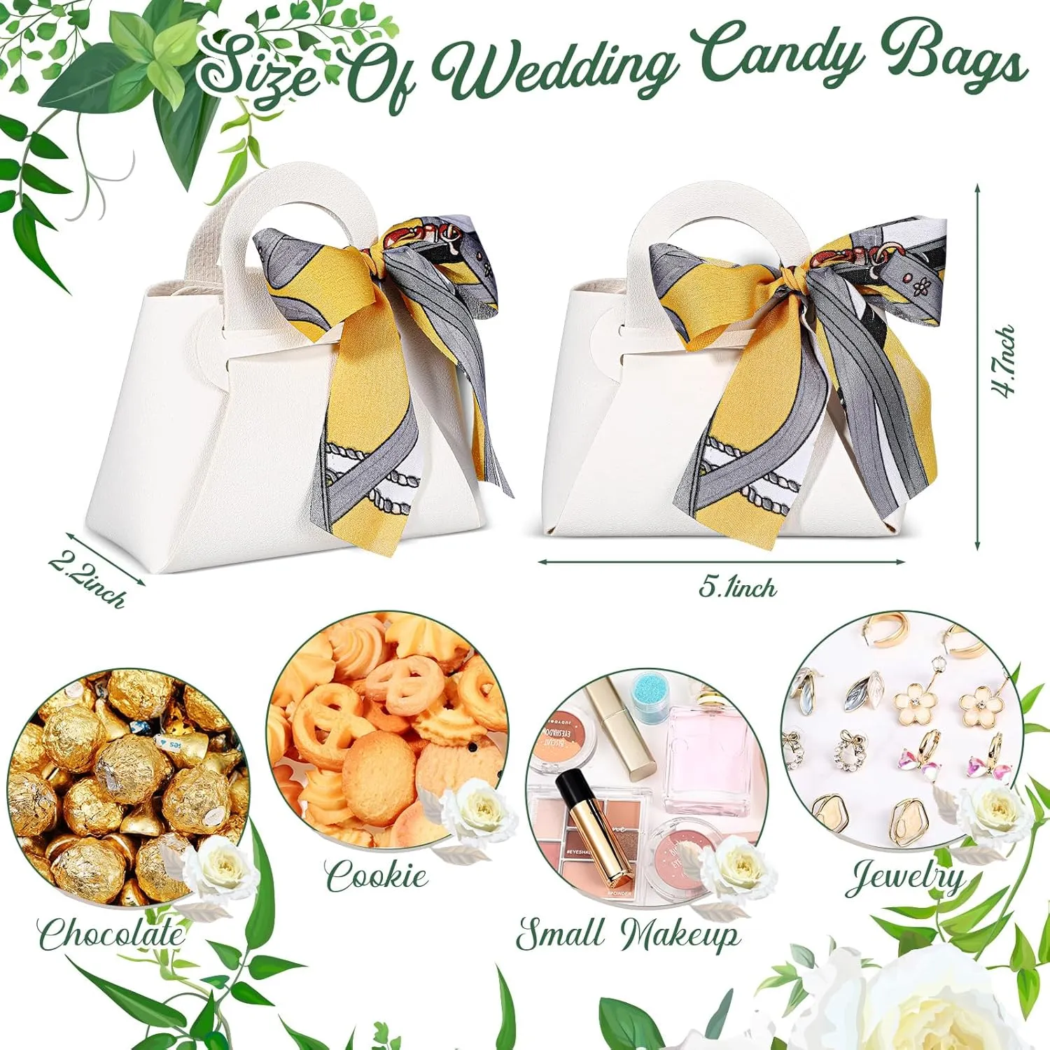 Abbylike 18 Pcs PU Leather Purse Gift Bags with Handles Ribbon Purse Party Favor Bags for Baby Showers Birthday Wedding Candy(White)
