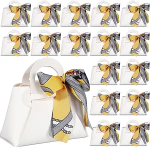 Abbylike 18 Pcs PU Leather Purse Gift Bags with Handles Ribbon Purse Party Favor Bags for Baby Showers Birthday Wedding Candy(White)