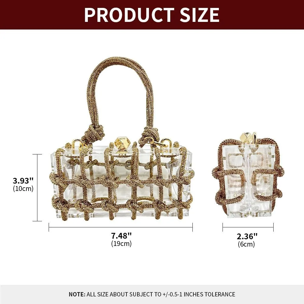 Acrylic Clutch with Rhinestone Sparkly Purse, Transparent Evening Bags Prom, Wedding, Party, Gold