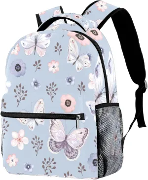 Aesthetic Flying Butterflies and Flowers School Backpack Medium Size, Travel Bag for Women Men Teens Girls Boys