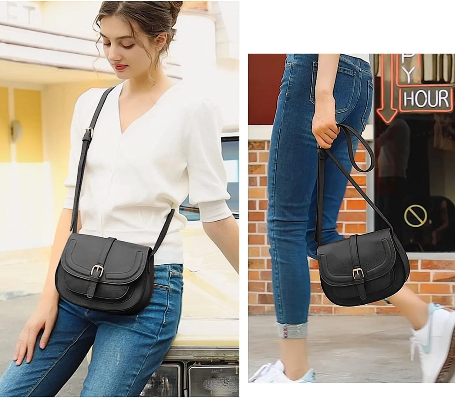 AFKOMST Crossbody Bags for Women,Small Saddle Purse and Boho Cross Body Handbags,Vegan Leather