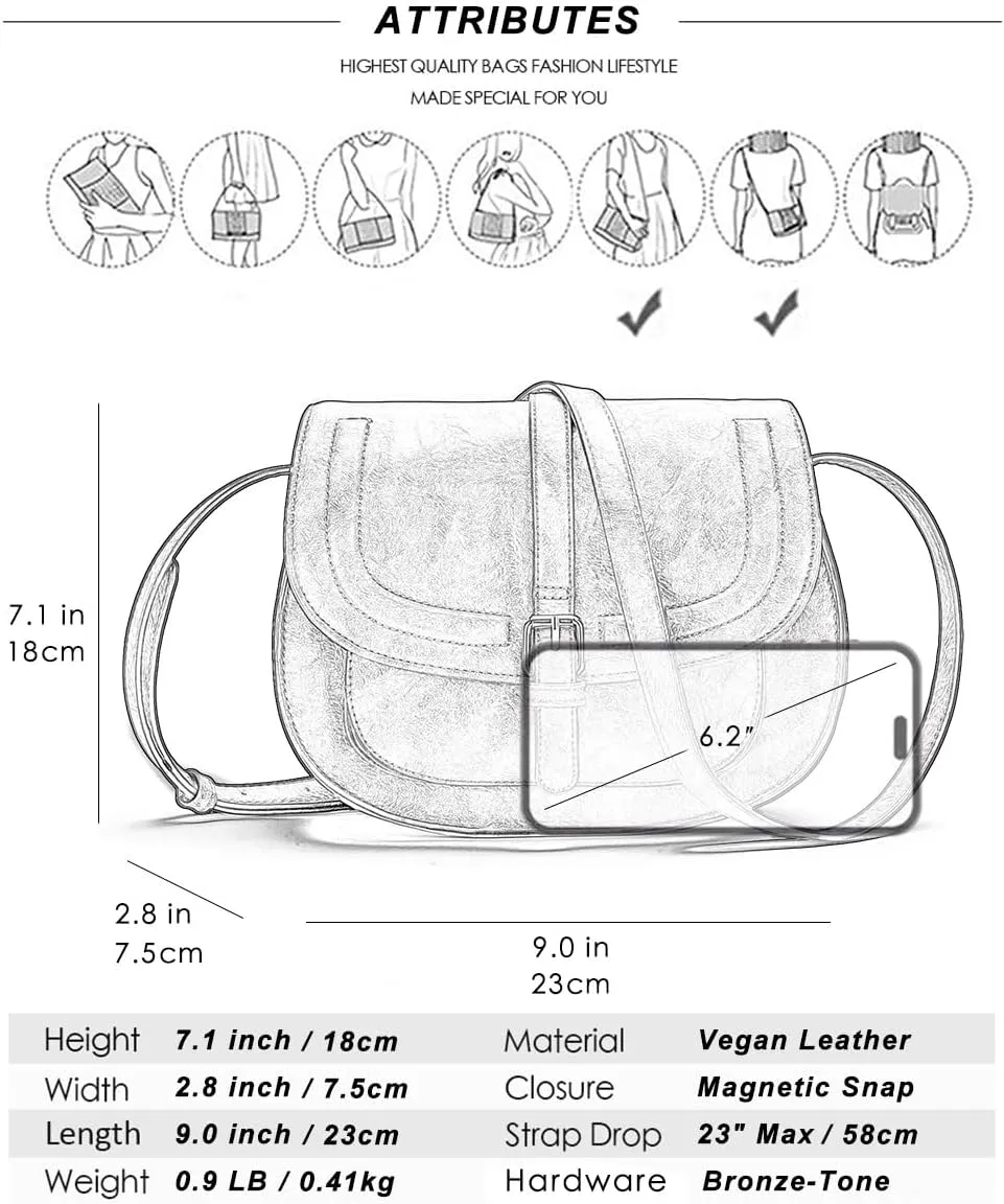 AFKOMST Crossbody Bags for Women,Small Saddle Purse and Boho Cross Body Handbags,Vegan Leather