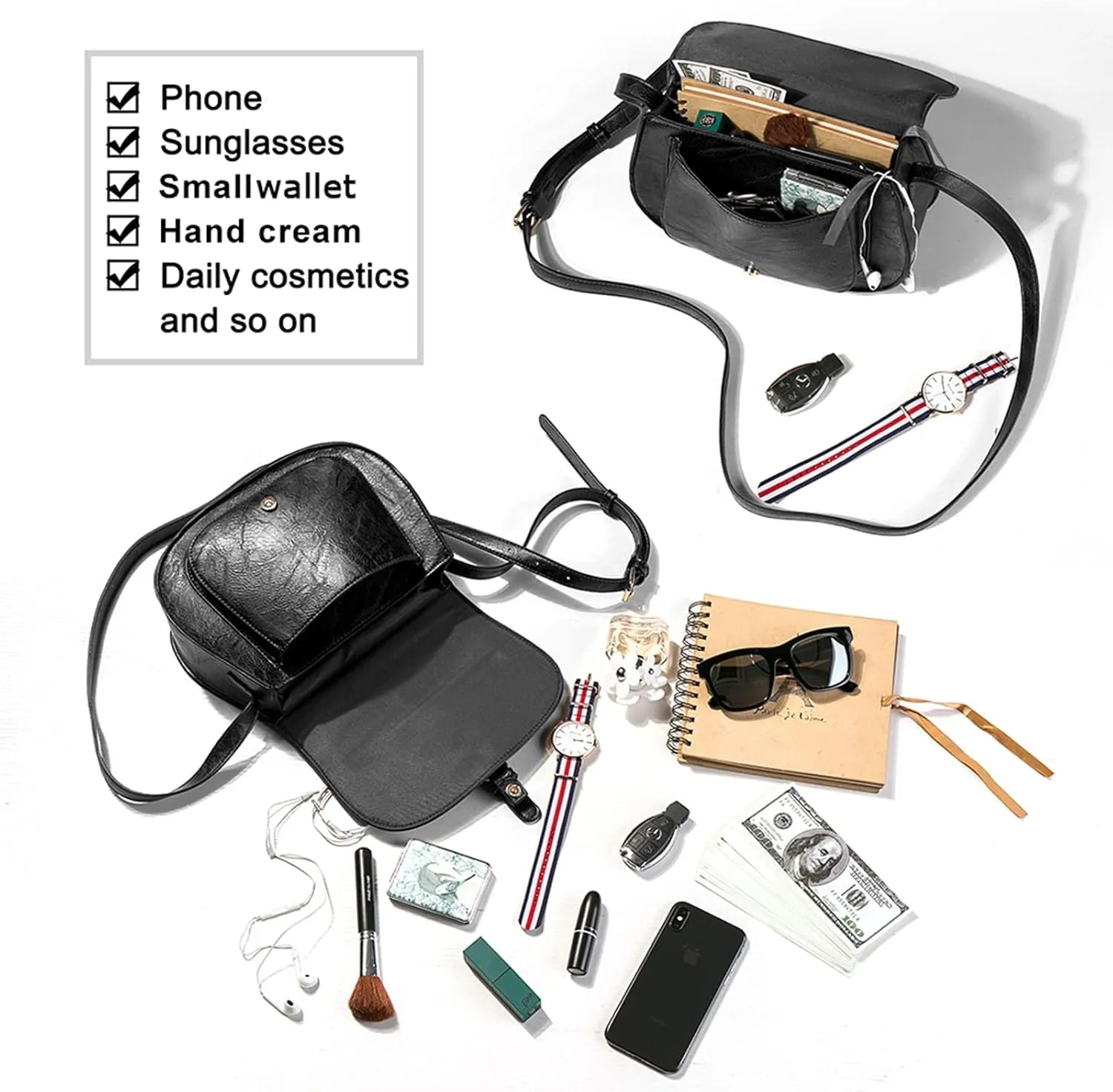 AFKOMST Crossbody Bags for Women,Small Saddle Purse and Boho Cross Body Handbags,Vegan Leather