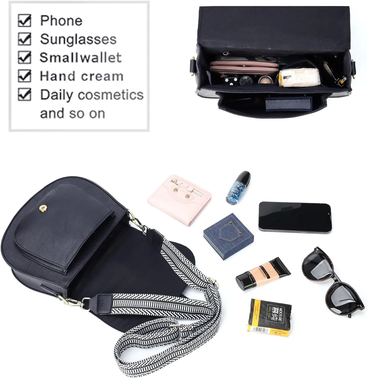 AFKOMST Crossbody Bags for Women,Small Saddle Purse and Boho Cross Body Handbags,Vegan Leather