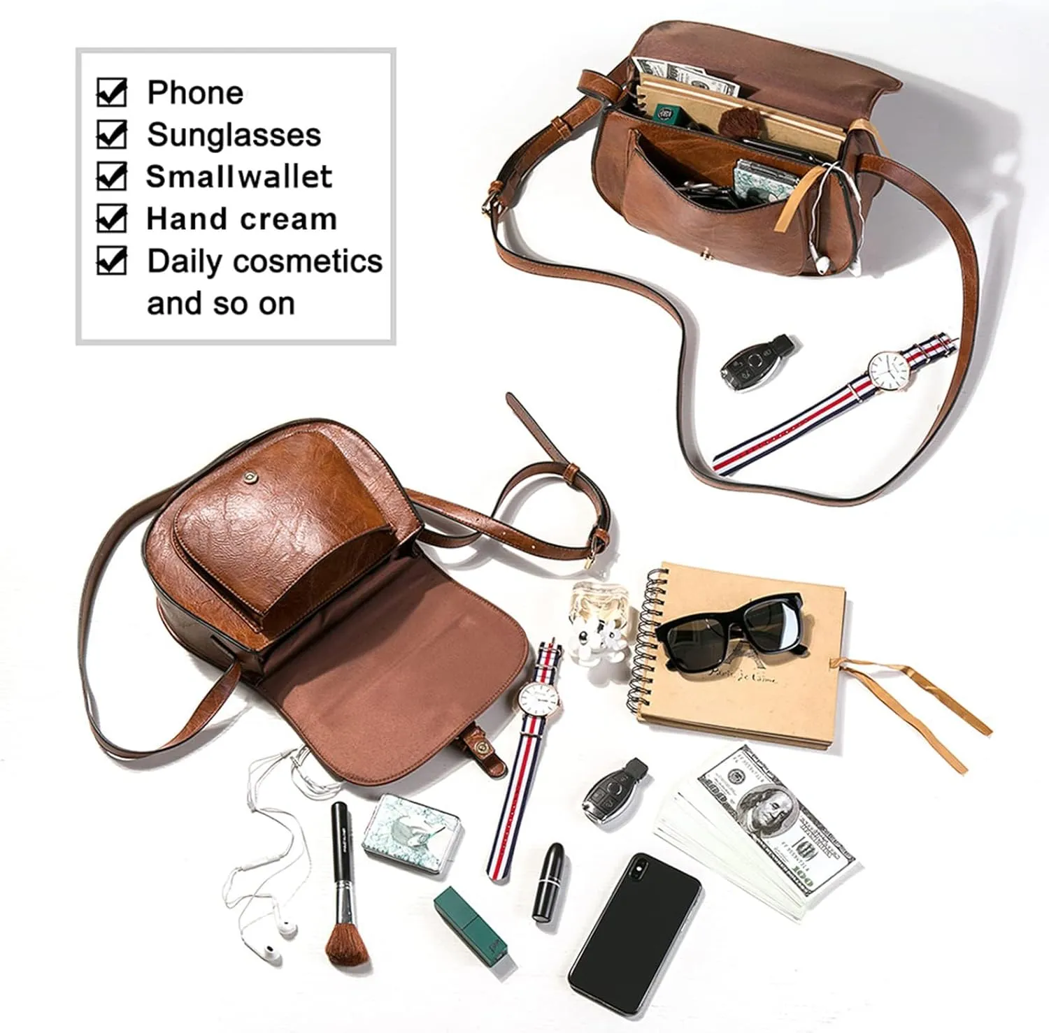 AFKOMST Crossbody Bags for Women,Small Saddle Purse and Boho Cross Body Handbags,Vegan Leather