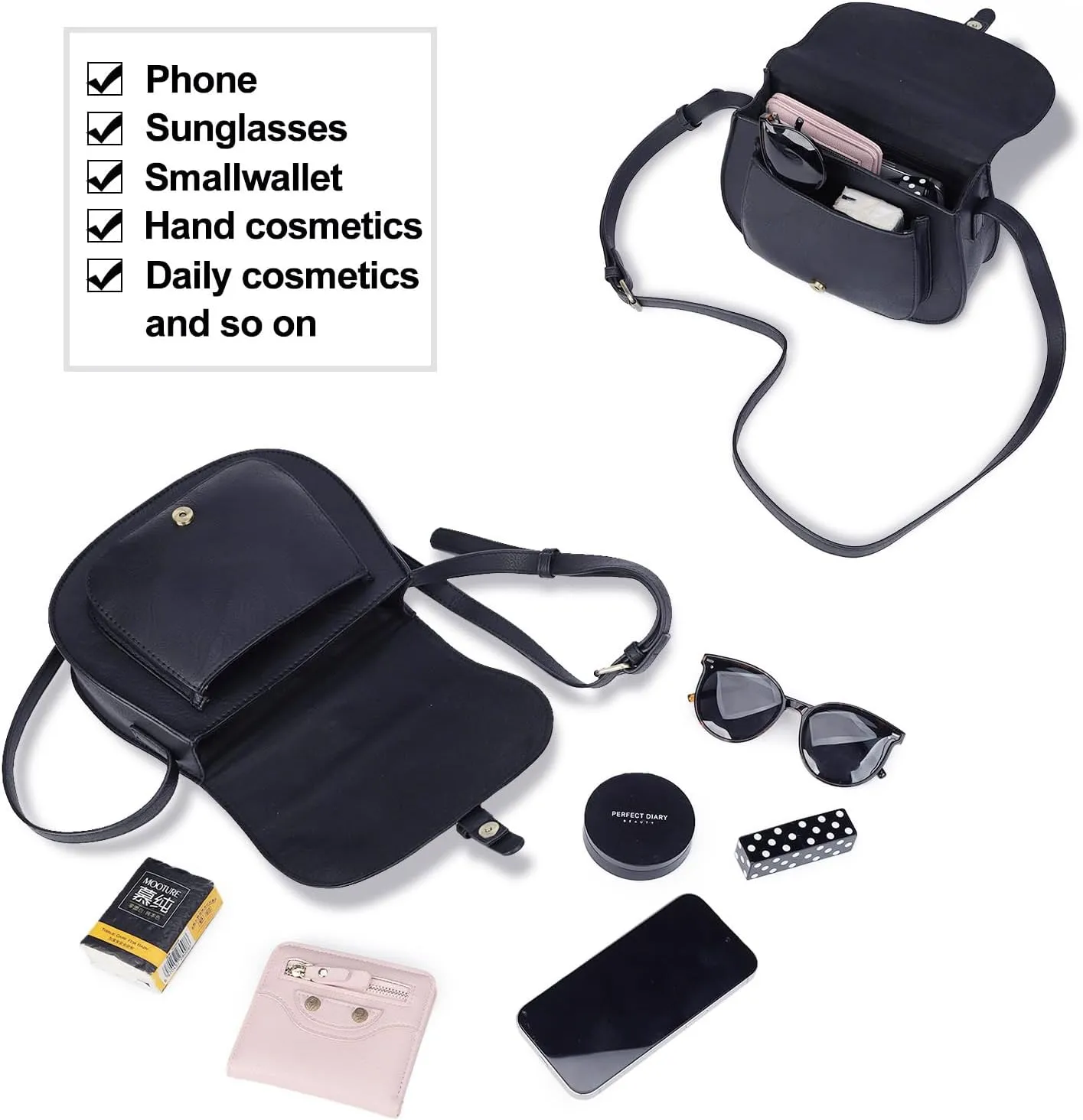 AFKOMST Crossbody Bags for Women,Small Saddle Purse and Boho Cross Body Handbags,Vegan Leather
