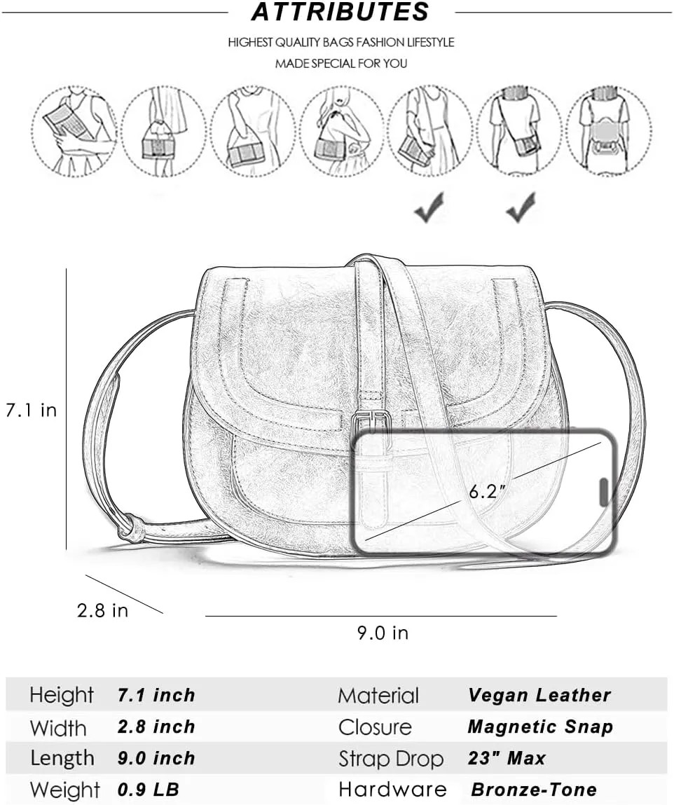 AFKOMST Crossbody Bags for Women,Small Saddle Purse and Boho Cross Body Handbags,Vegan Leather