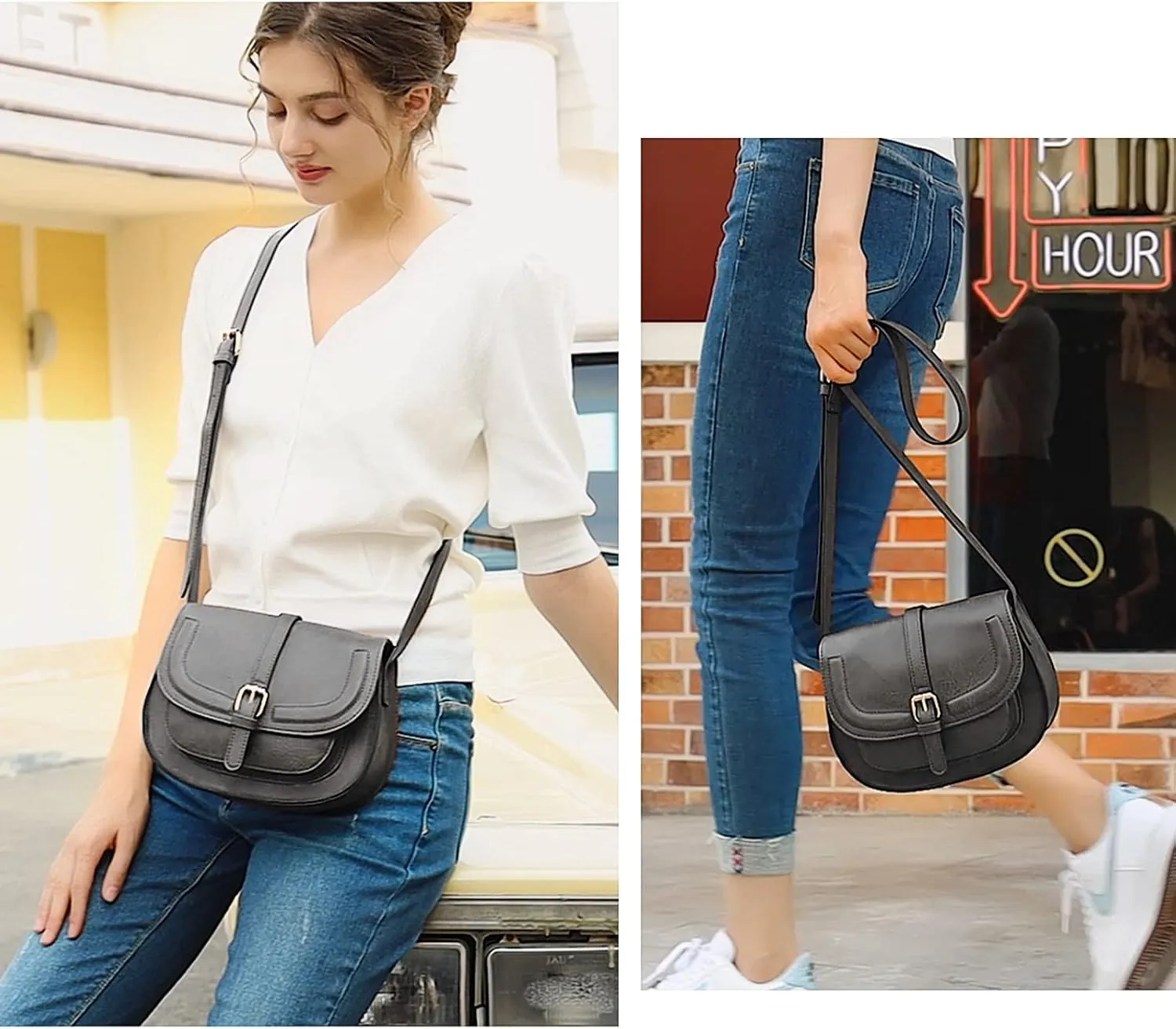 AFKOMST Crossbody Bags for Women,Small Saddle Purse and Boho Cross Body Handbags,Vegan Leather