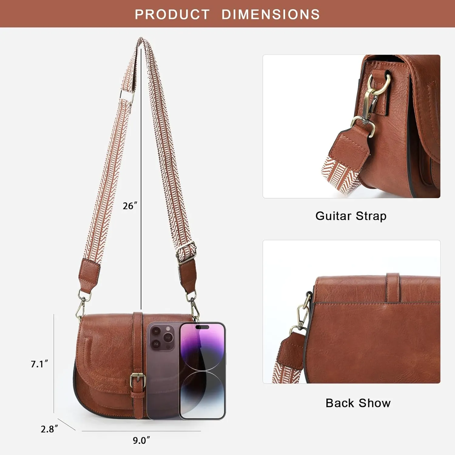 AFKOMST Crossbody Bags for Women,Small Saddle Purse and Boho Cross Body Handbags,Vegan Leather