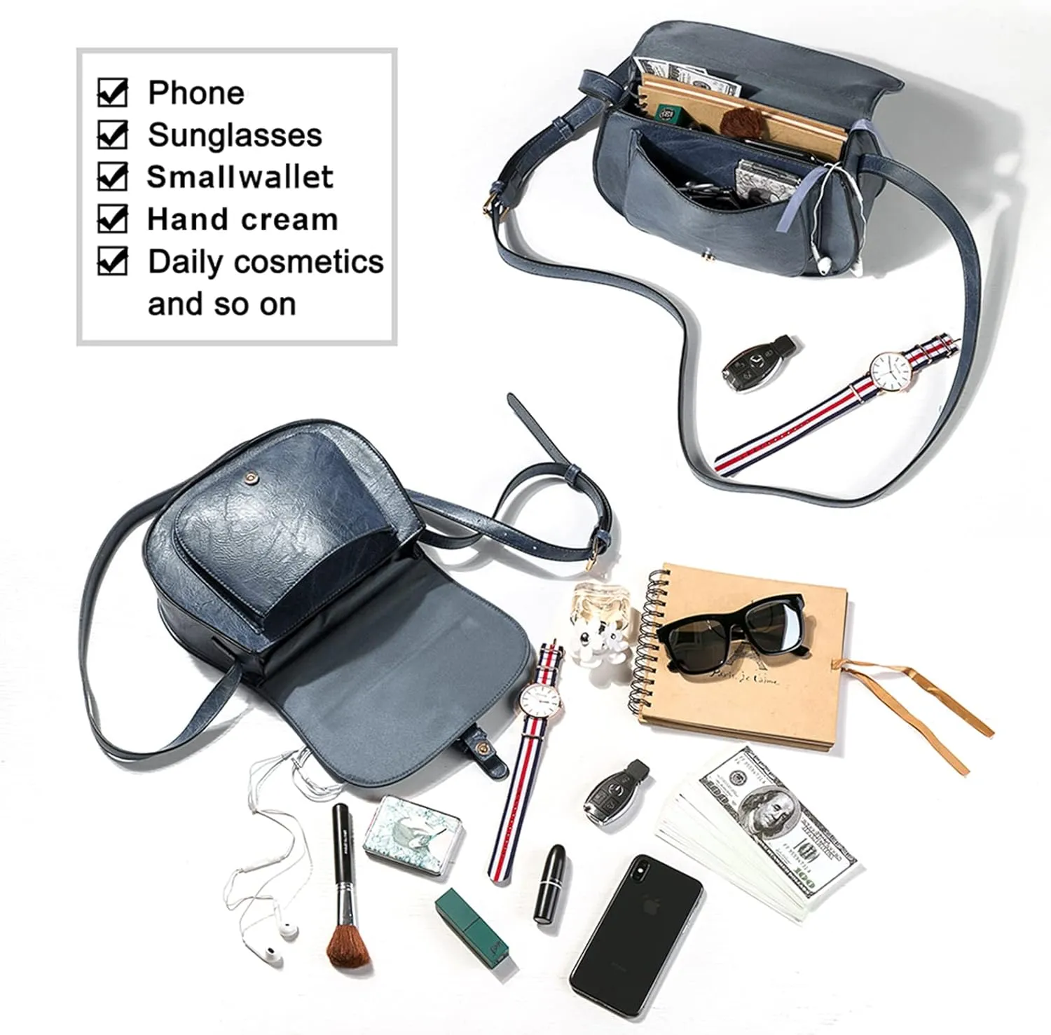 AFKOMST Crossbody Bags for Women,Small Saddle Purse and Boho Cross Body Handbags,Vegan Leather