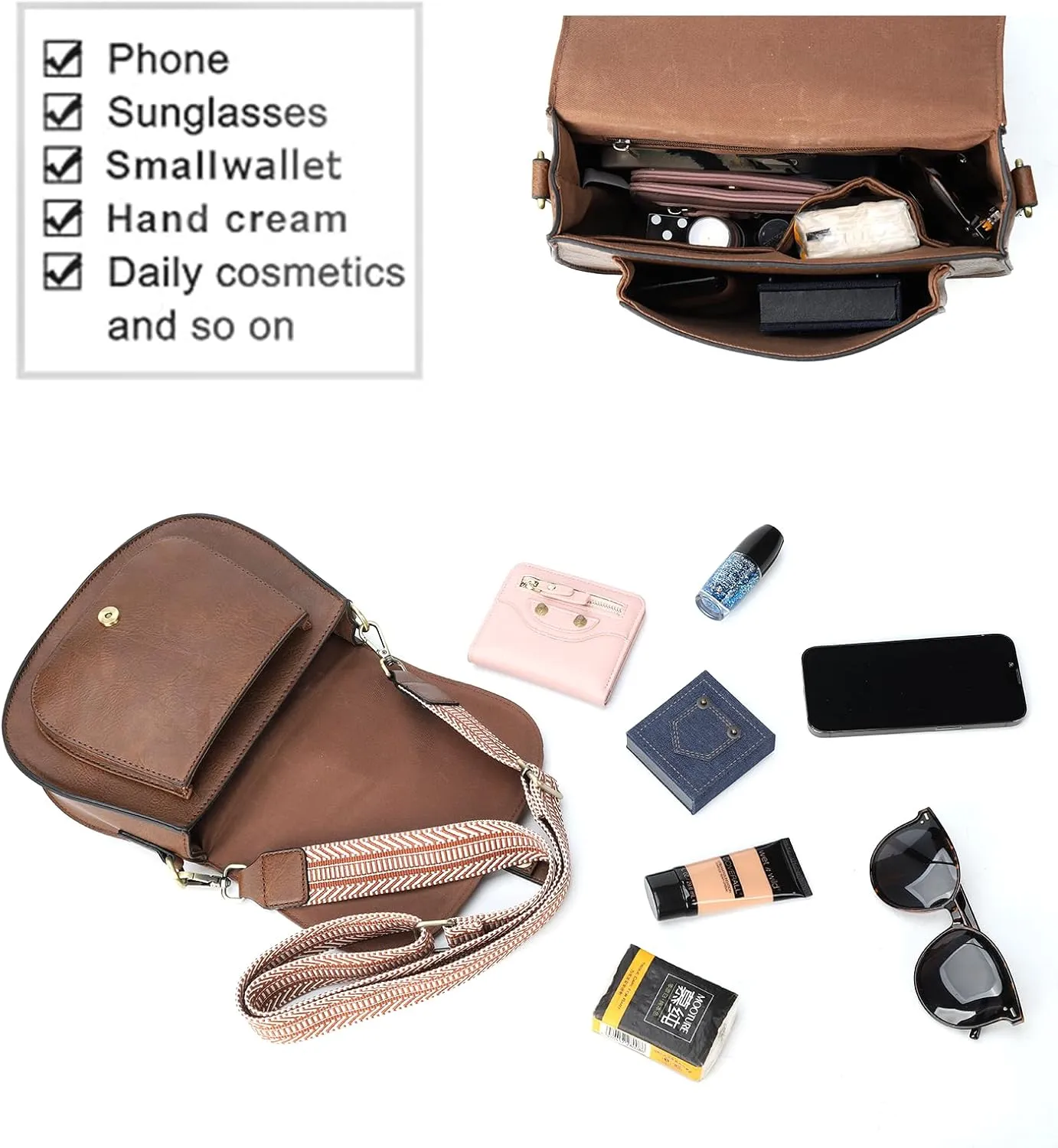 AFKOMST Crossbody Bags for Women,Small Saddle Purse and Boho Cross Body Handbags,Vegan Leather