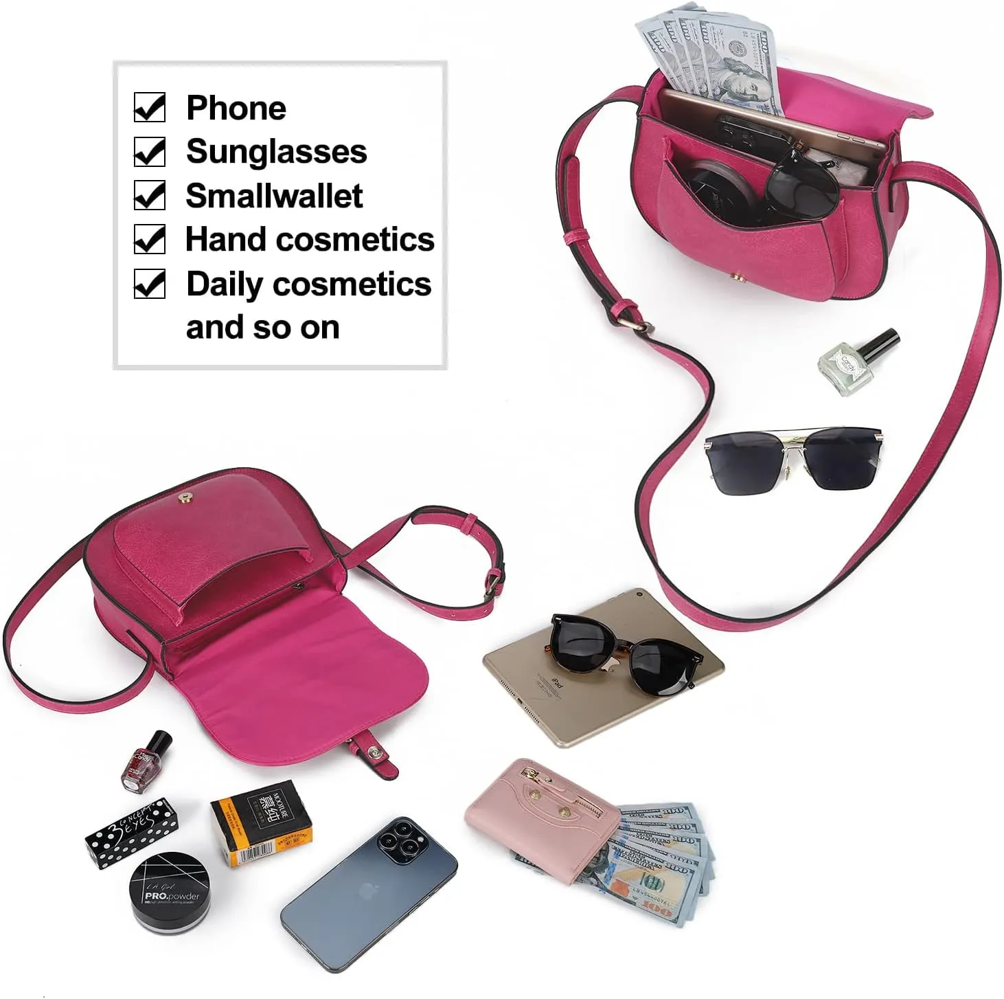 AFKOMST Crossbody Bags for Women,Small Saddle Purse and Boho Cross Body Handbags,Vegan Leather