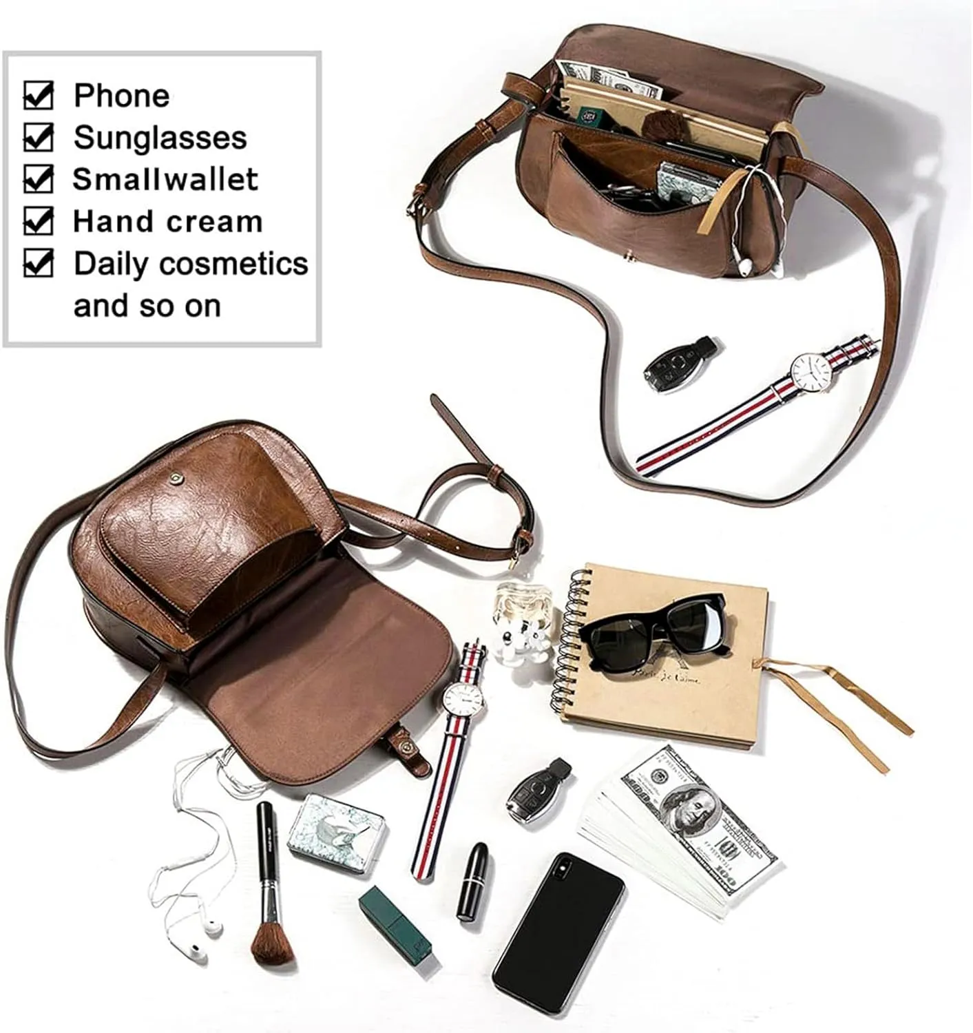 AFKOMST Crossbody Bags for Women,Small Saddle Purse and Boho Cross Body Handbags,Vegan Leather