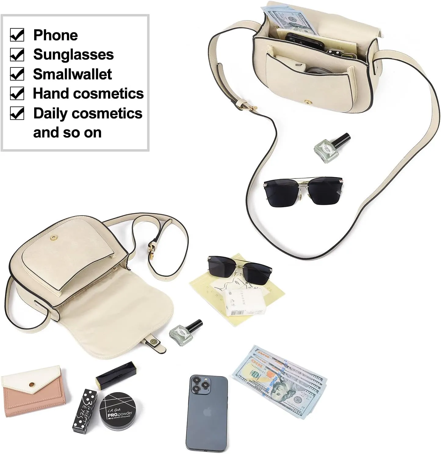 AFKOMST Crossbody Bags for Women,Small Saddle Purse and Boho Cross Body Handbags,Vegan Leather