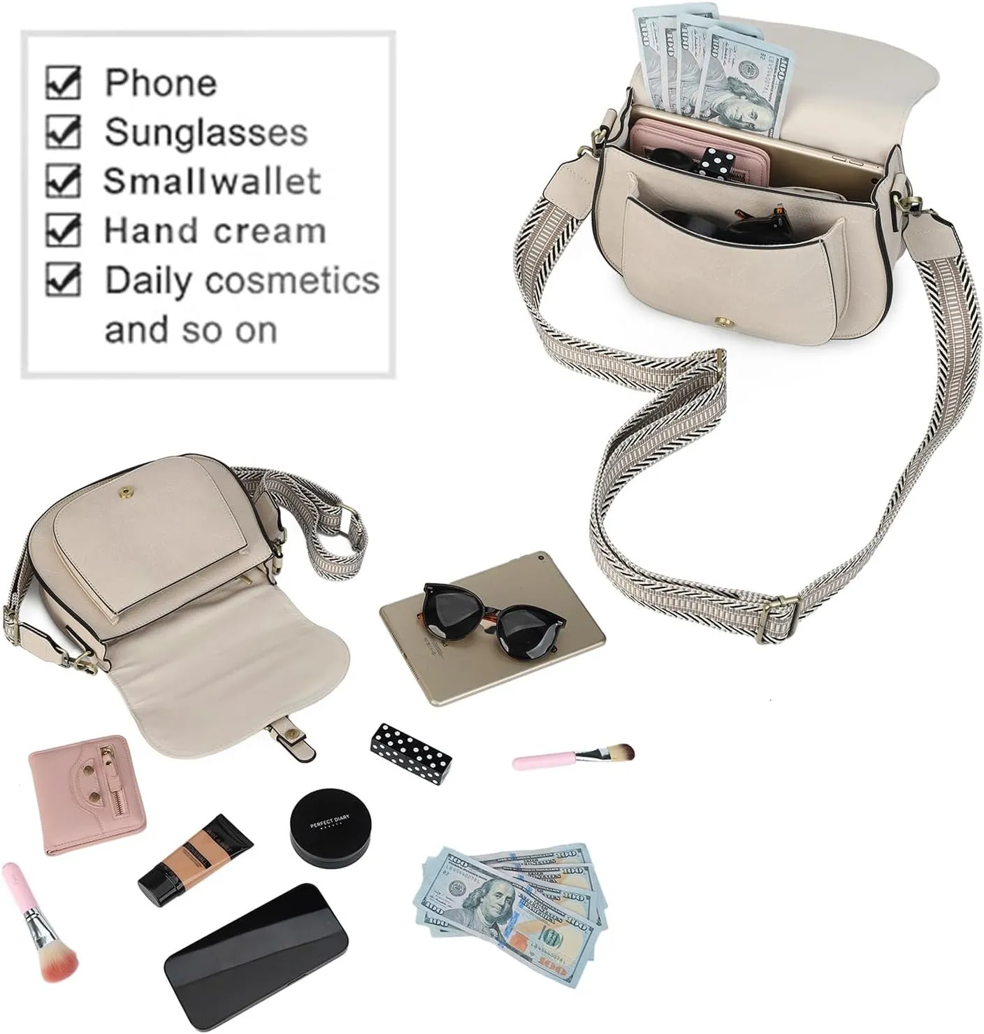 AFKOMST Crossbody Bags for Women,Small Saddle Purse and Boho Cross Body Handbags,Vegan Leather