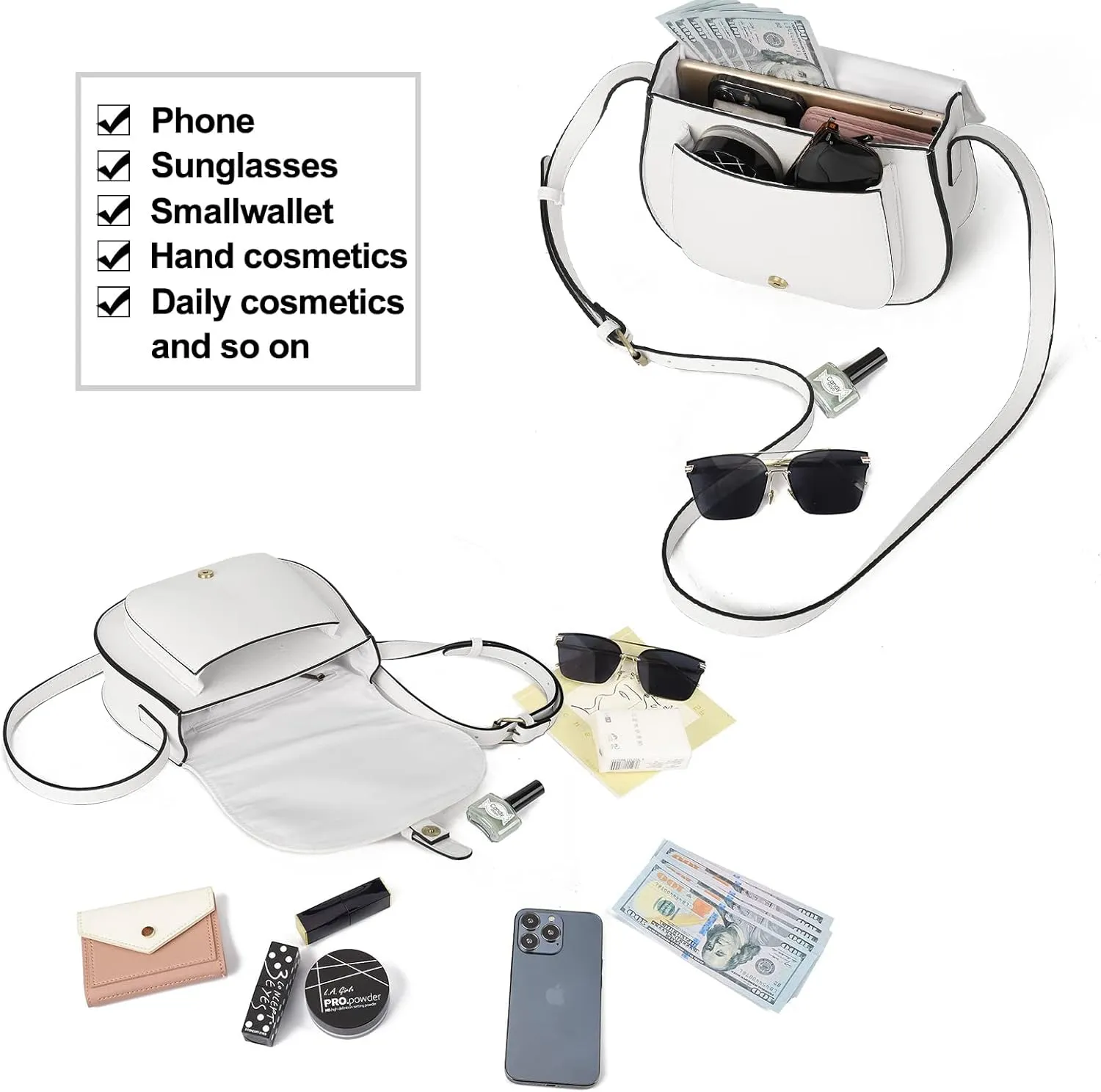 AFKOMST Crossbody Bags for Women,Small Saddle Purse and Boho Cross Body Handbags,Vegan Leather