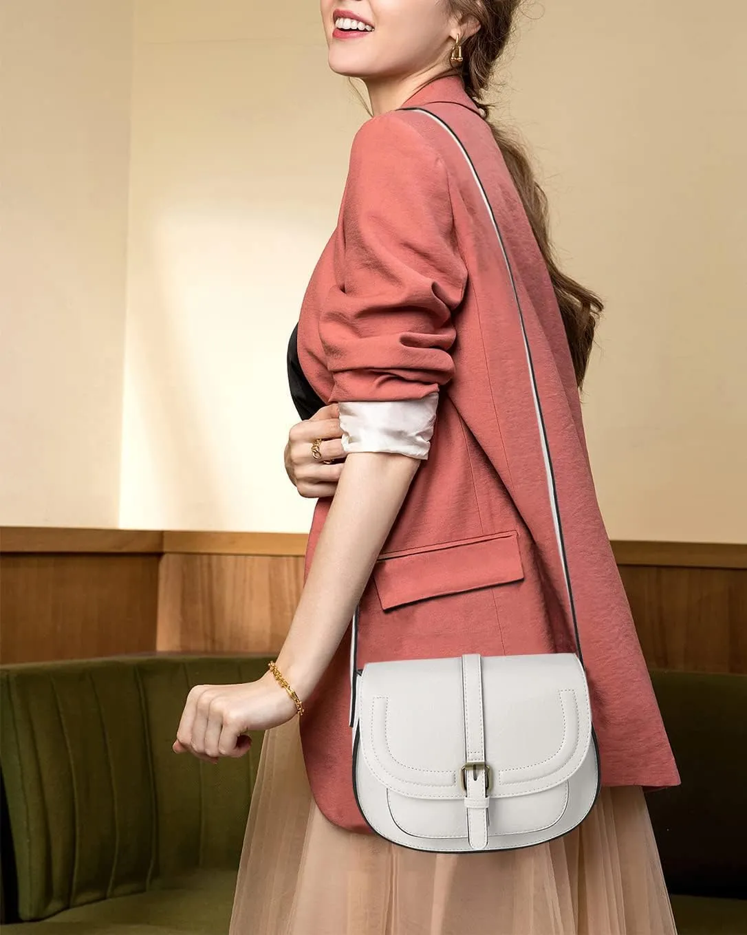 AFKOMST Crossbody Bags for Women,Small Saddle Purse and Boho Cross Body Handbags,Vegan Leather