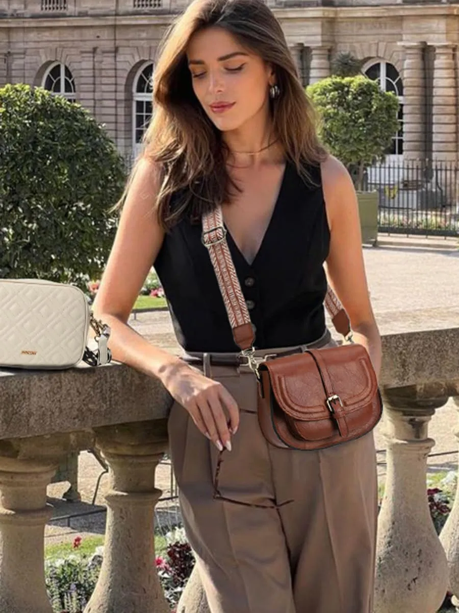 AFKOMST Crossbody Bags for Women,Small Saddle Purse and Boho Cross Body Handbags,Vegan Leather
